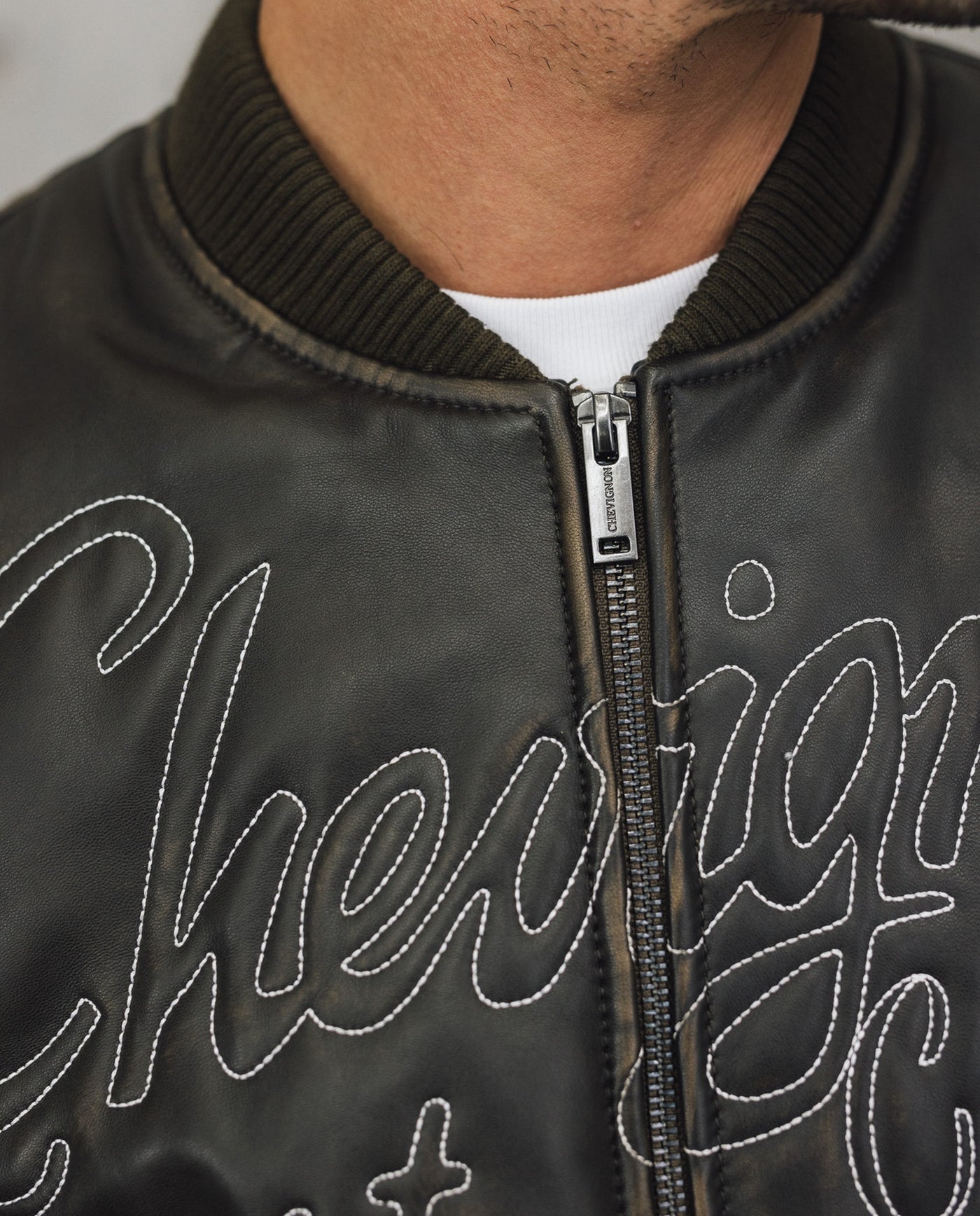 Men's Embroidered Sheepskin Leather Bomber Jacket - Brown 63_627H504_CAF191101_6