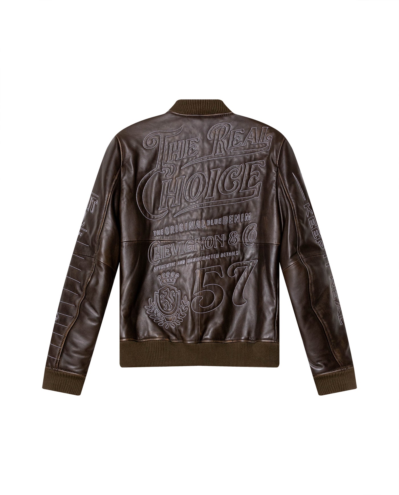 Men's Embroidered Sheepskin Leather Bomber Jacket - Brown 63_627H504_CAF191101_8