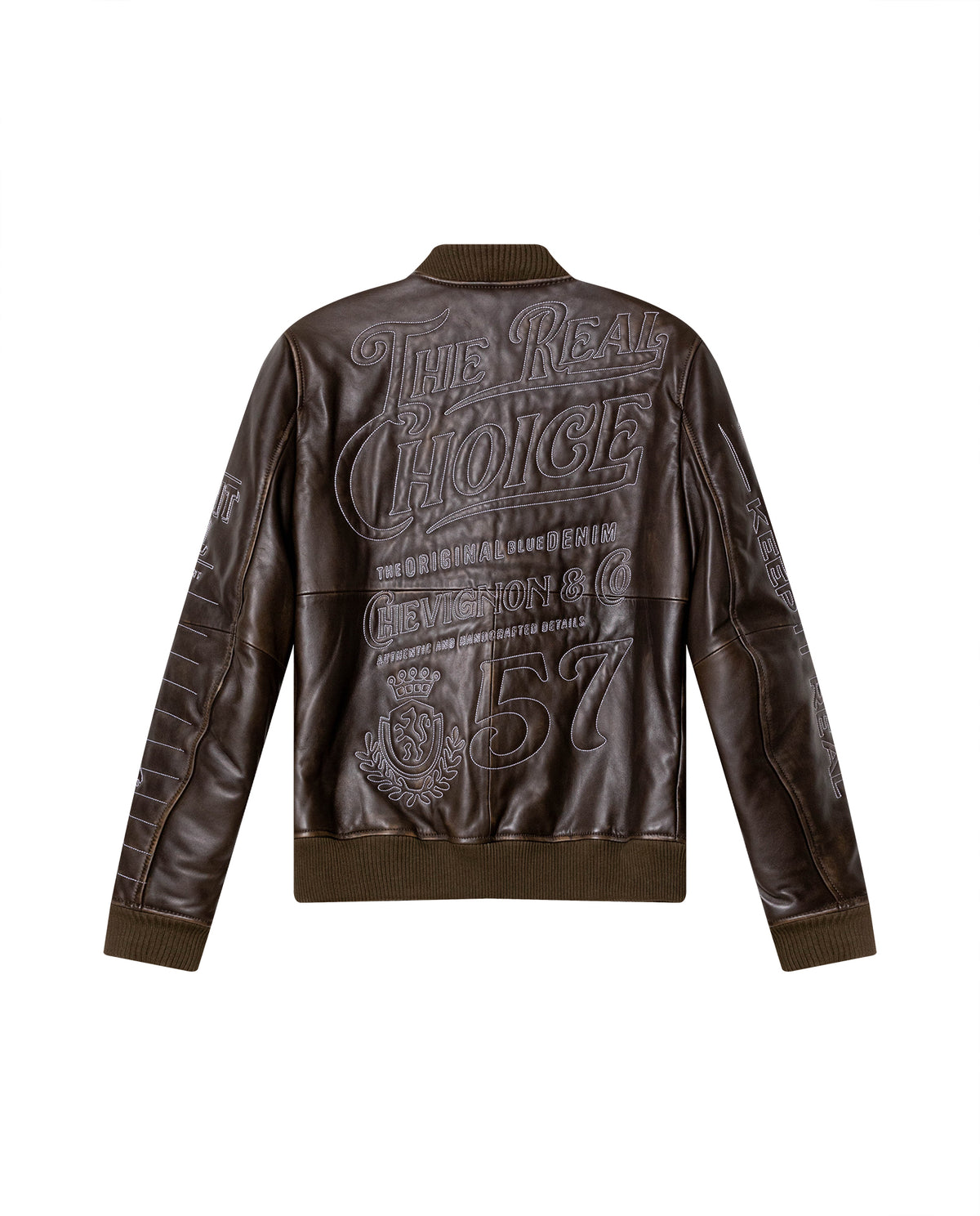 Men's Embroidered Sheepskin Leather Bomber Jacket - Brown 63_627H504_CAF191101_8