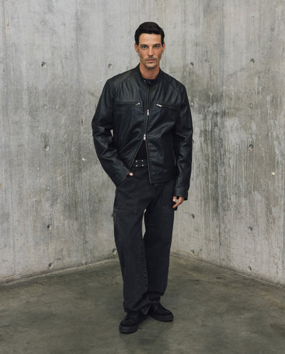 Mens Sheepskin Leather Biker Jacket - Special Collection - Black 63_627H505_NEG194007_3