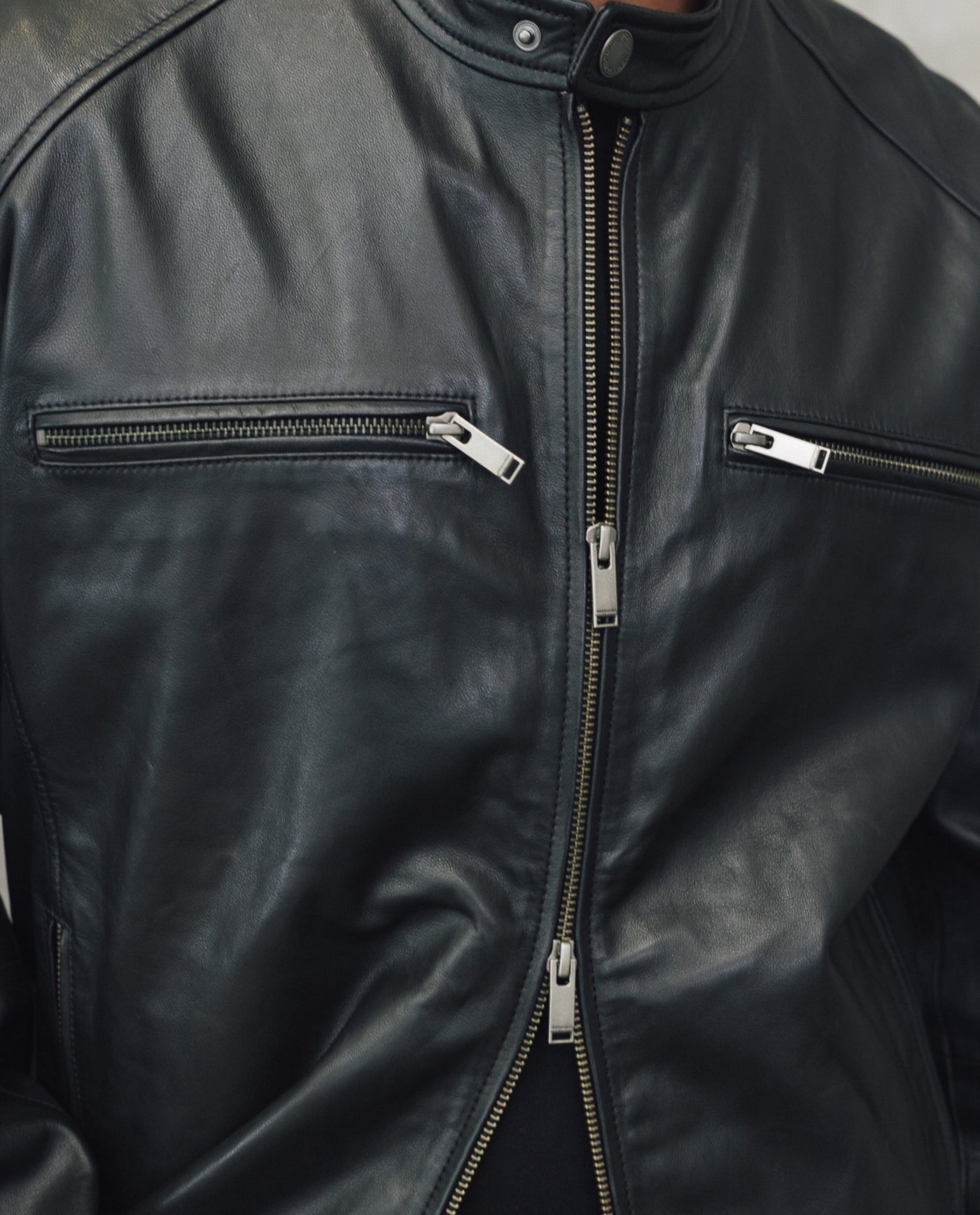 Mens Sheepskin Leather Biker Jacket - Special Collection - Black 63_627H505_NEG194007_8