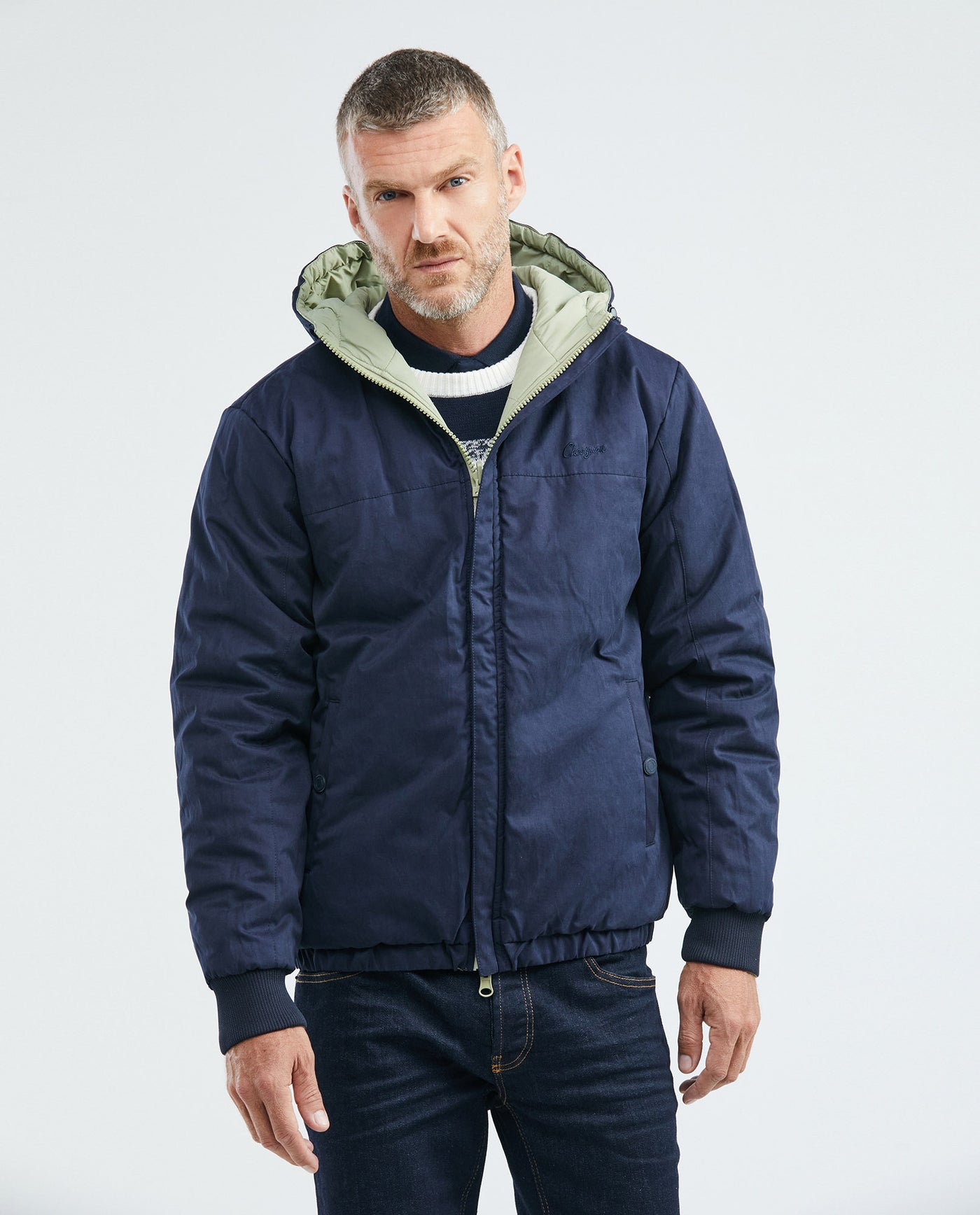 Men's Reversible Hooded Jacket Cargo Pockets Double-Face in Polyamide-Polyester Blend - 1