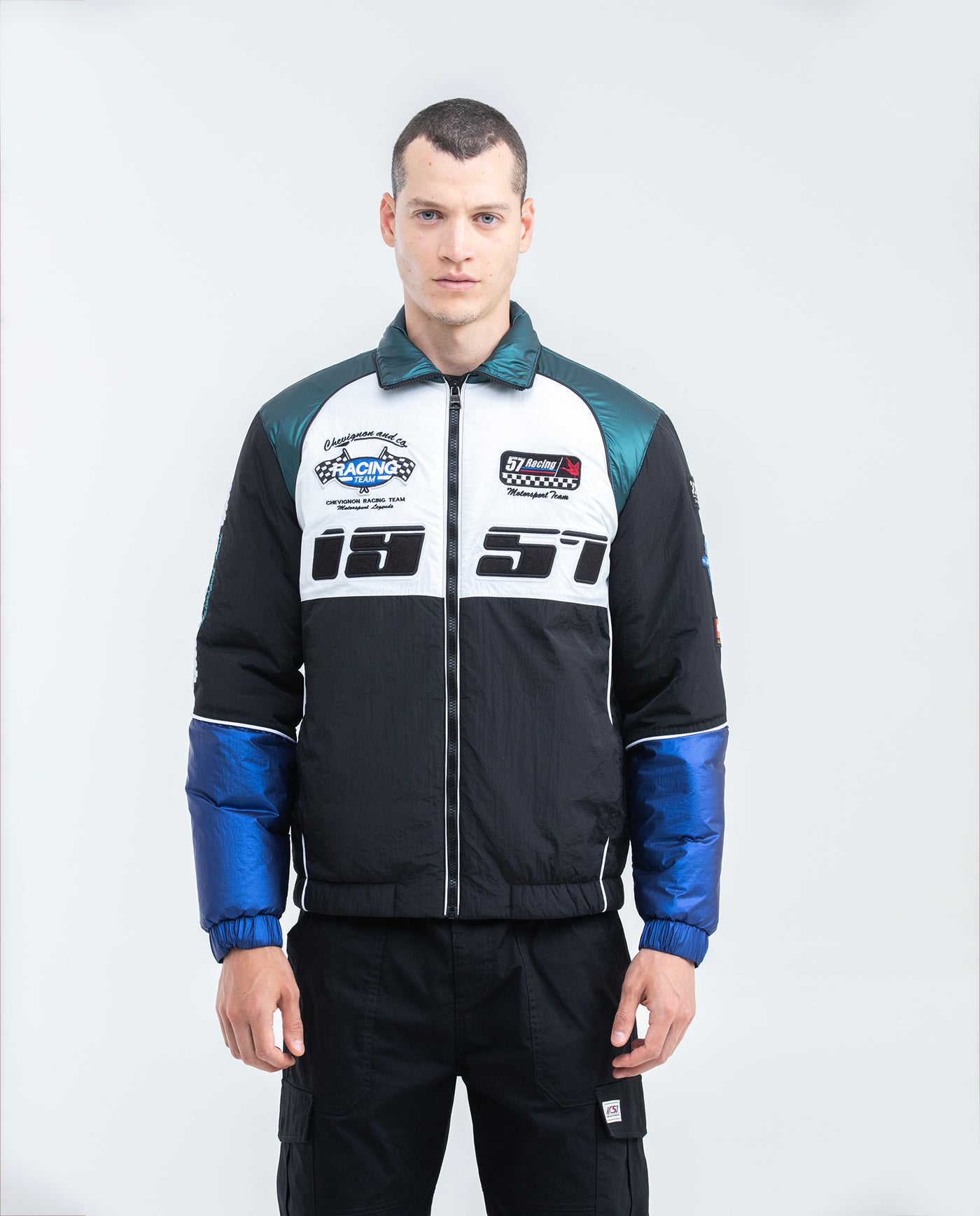 Men's Racing Jacket Graphics High Collar Elastic Contrast Piping in Nylon - 1