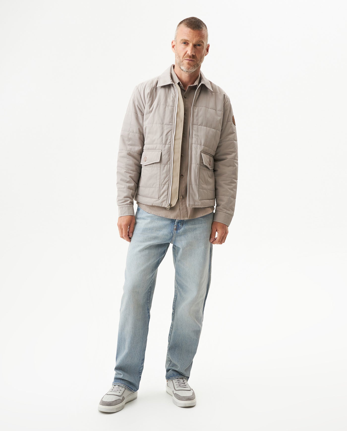 Men's Quilted Aviator Jacket in Cotton-Polyester Blend, Anchor - 3