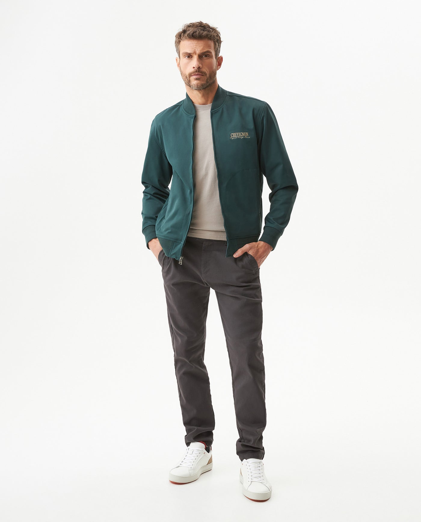 Men's Herringbone Bomber Jacket in Polyester, Jetty 629G013 - 3