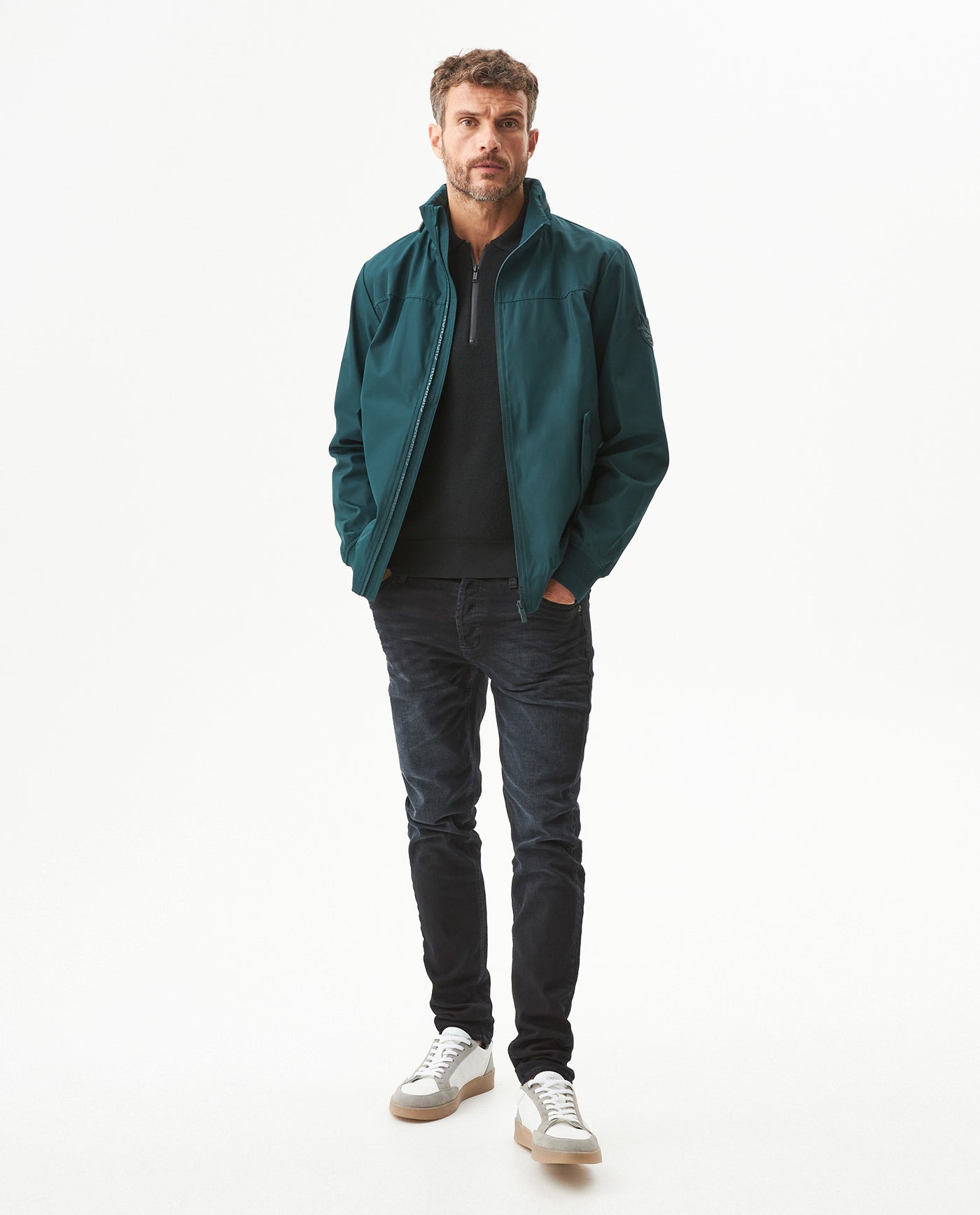 Men's Hidden Hood Smart Bomber Jacket in Polyester, Seaport - 3