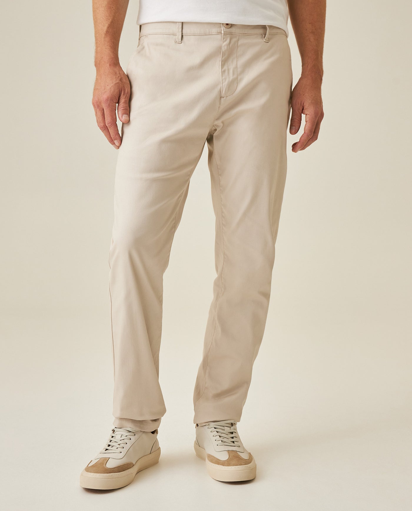 Mens Chino Pants Mid Rise Bootcut Cotton Elastane Piping Pockets Buttons Label Over Piping - Beige 63_631H000_BEI140002_0