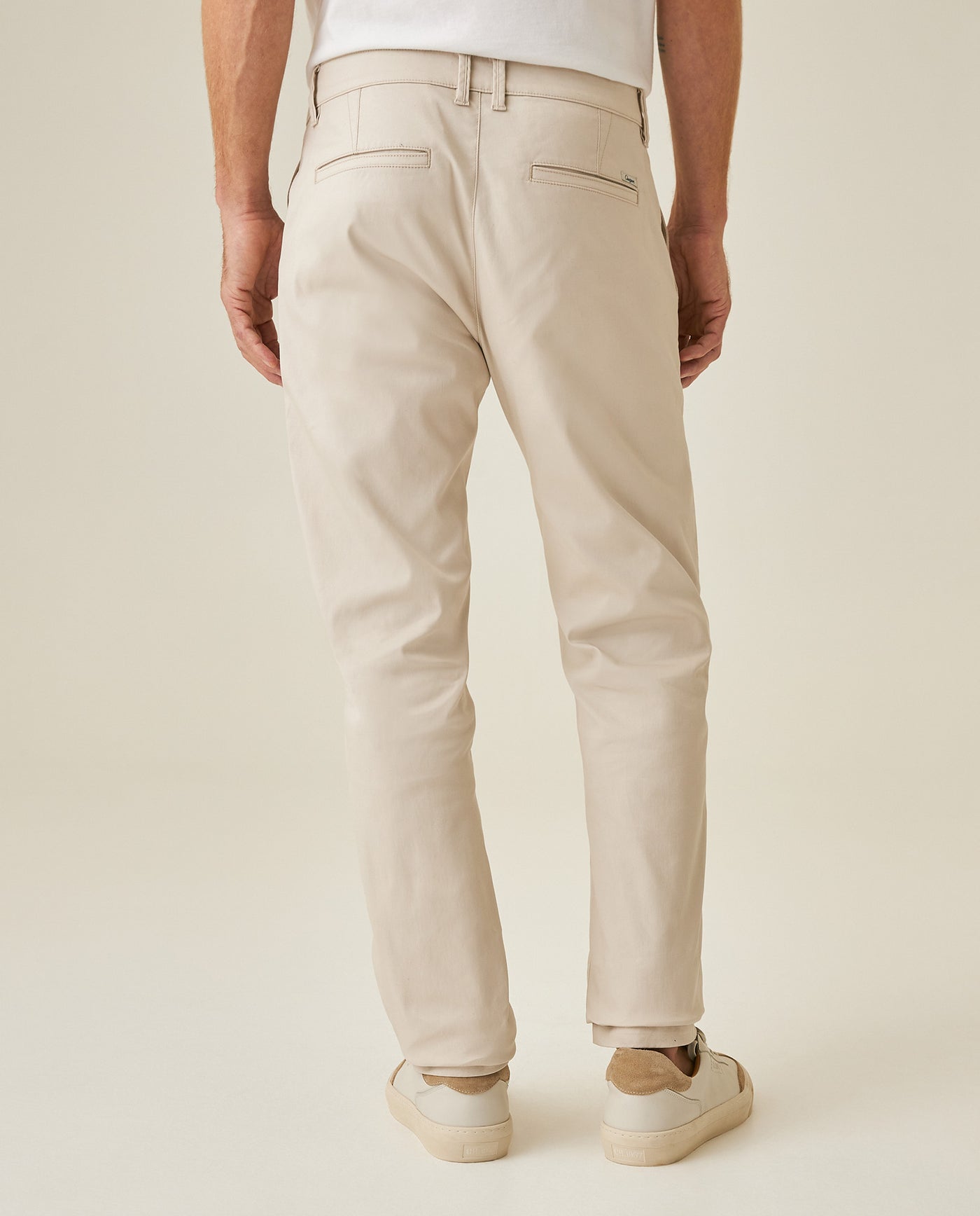 Mens Chino Pants Mid Rise Bootcut Cotton Elastane Piping Pockets Buttons Label Over Piping - Beige 63_631H000_BEI140002_6