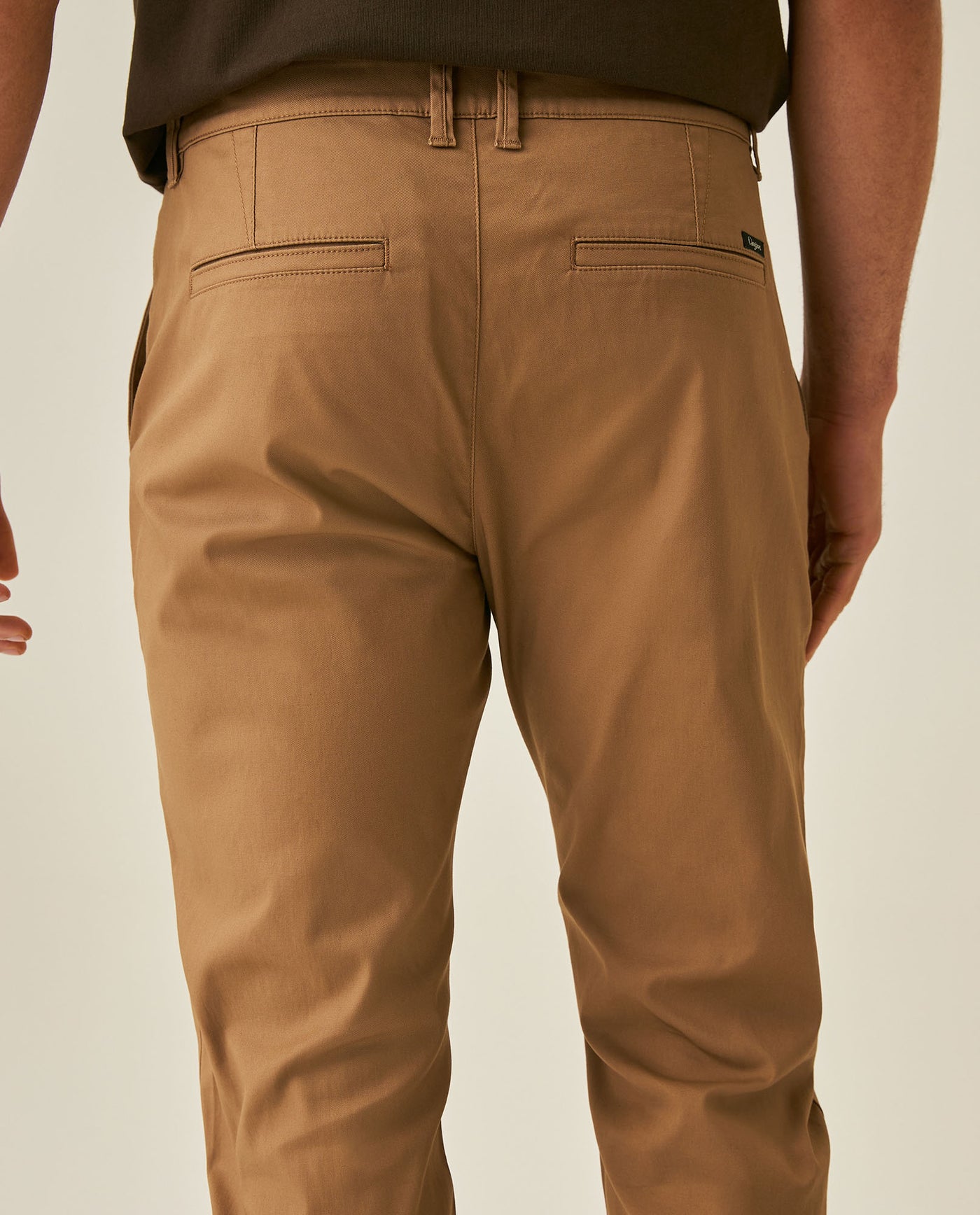 Mens Chino Pants Mid Rise Bootcut Cotton Elastane Piping Pockets Buttons Label Over Piping - Brown 63_631H000_CAF181018_7