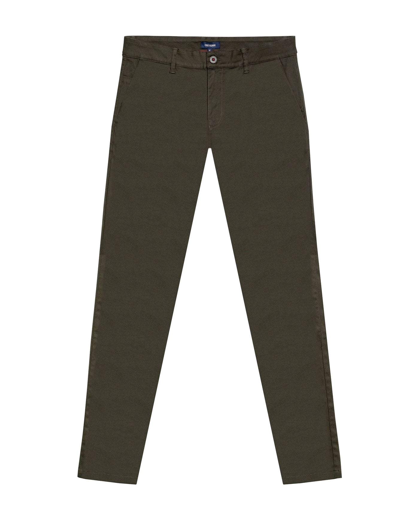 Mens Chino Pants Mid Rise Bootcut Cotton Elastane Piping Pockets Buttons Label Over Piping - Green 63_631H000_VER190414_0