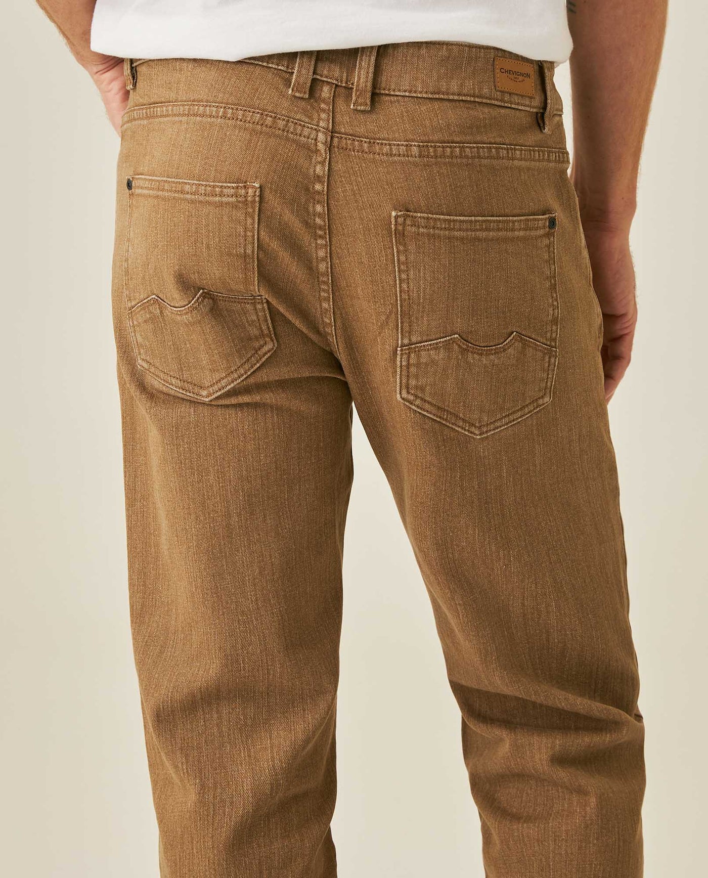 Mens Pants 5 Pocket Mid Rise Cotton Elastane Special Wash Reserved Areas Marked Diagonal Patch Pockets - Brown 63_631H003_CAF171314_7