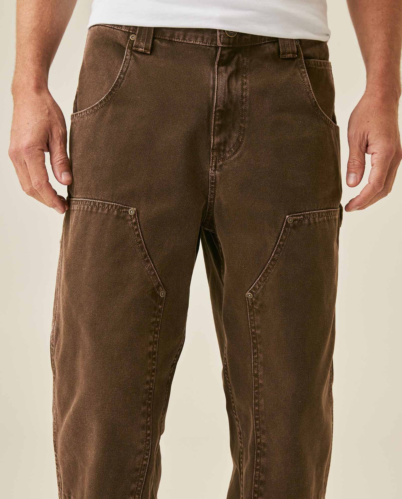 Mens Rodeo Carpenter Pants 5 Pocket Low Rise Canvas Cotton Medium Weight Workwear Aesthetic - Brown 63_631H010_CAF190916_5