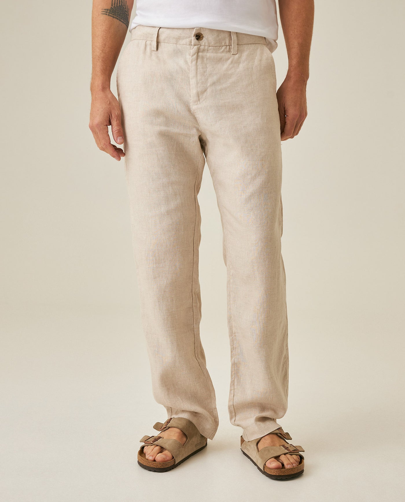 Mens Rodeo Pants Straight Fit Relaxed Mid Rise Linen Pure Piping Pockets Leather Label - Gray 63_631H702_GRI146305_0
