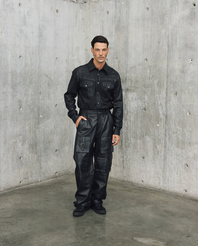 Mens Lambskin Leather Seven-Pocket Cargo Pants - Special Collection - Black 63_637H500_NEG194007_0