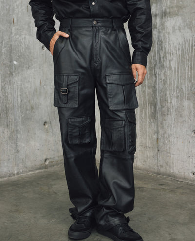 Mens Lambskin Leather Seven-Pocket Cargo Pants - Special Collection - Black 63_637H500_NEG194007_3