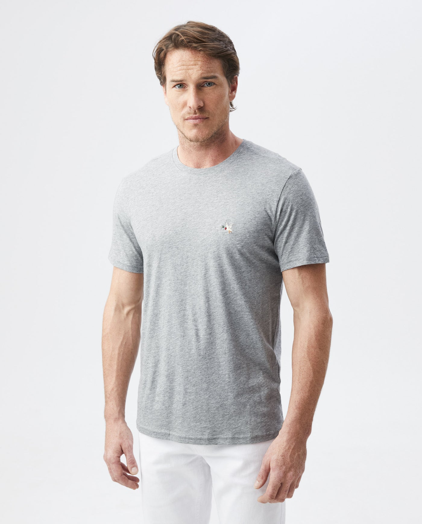 Mens Slim Fit Crew Neck T-shirt Duck Embroidery in Cotton - Gray 63_640C020_052900_0
