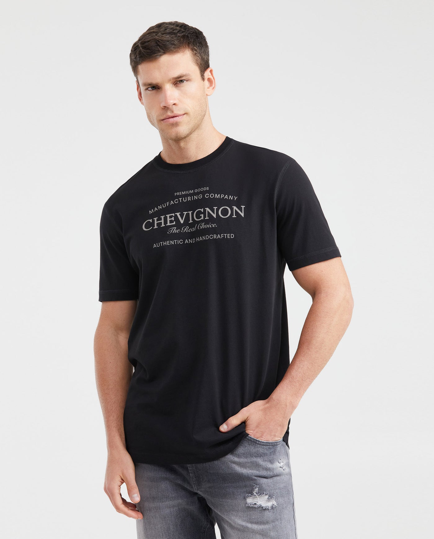Men's Classic Fit Graphic T-Shirt Textile Print Stitching Details 100% Cotton - 1