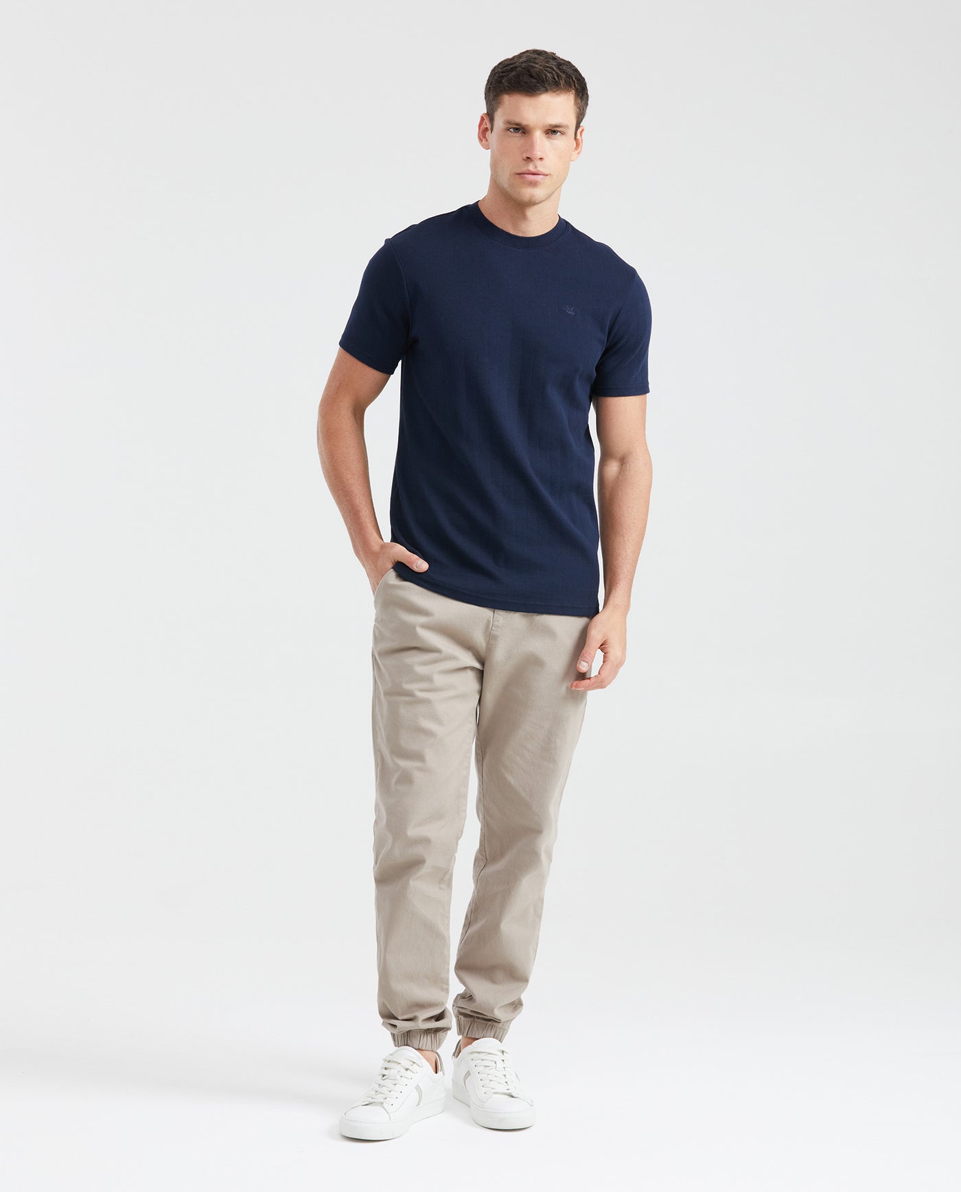 Men's Slim Fit T-Shirt Textured Fabric Duck Embroidery Knit Neck 100% Cotton - 6