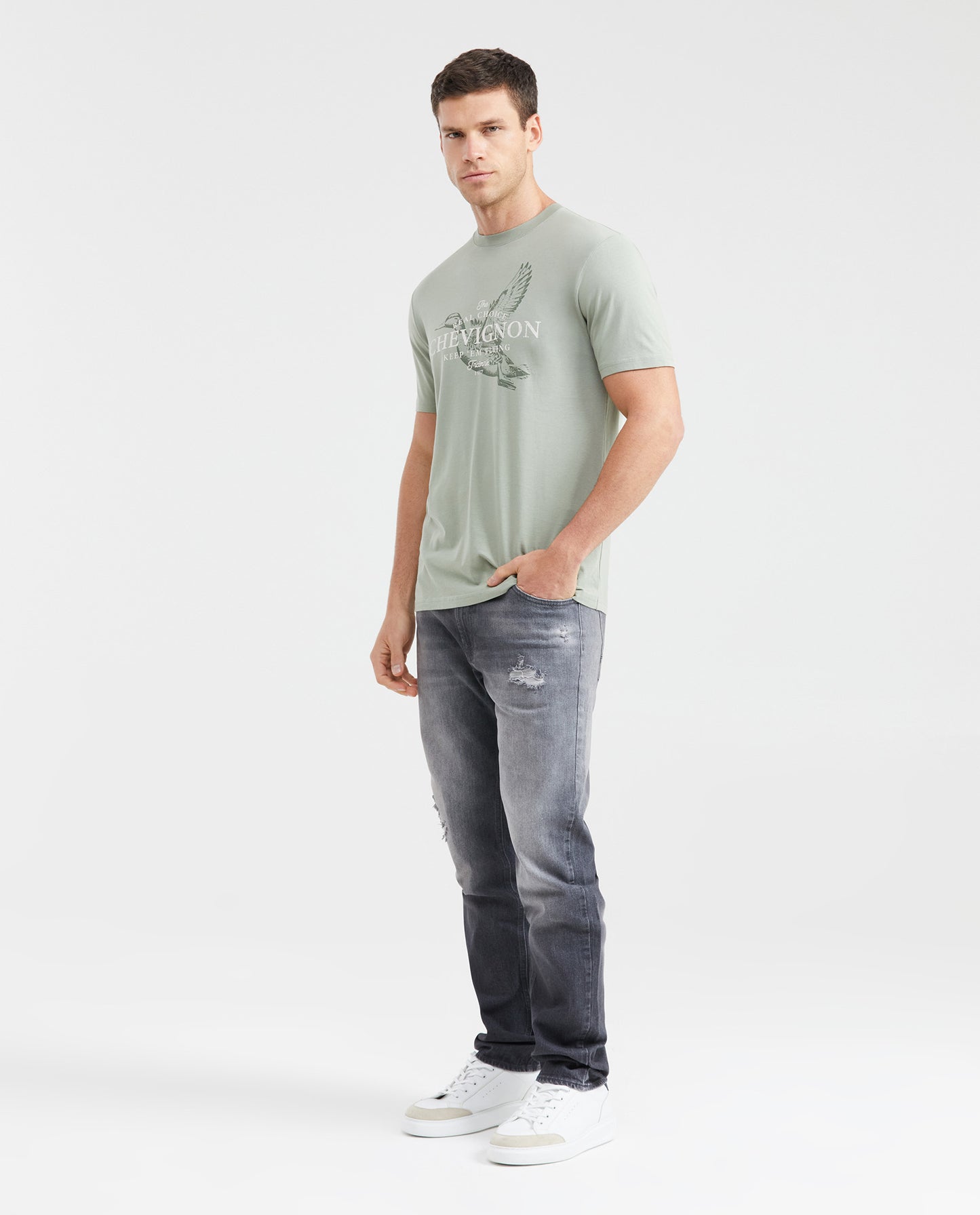 Men's Slim Fit Printed Round Neck T-shirt - Green - 6