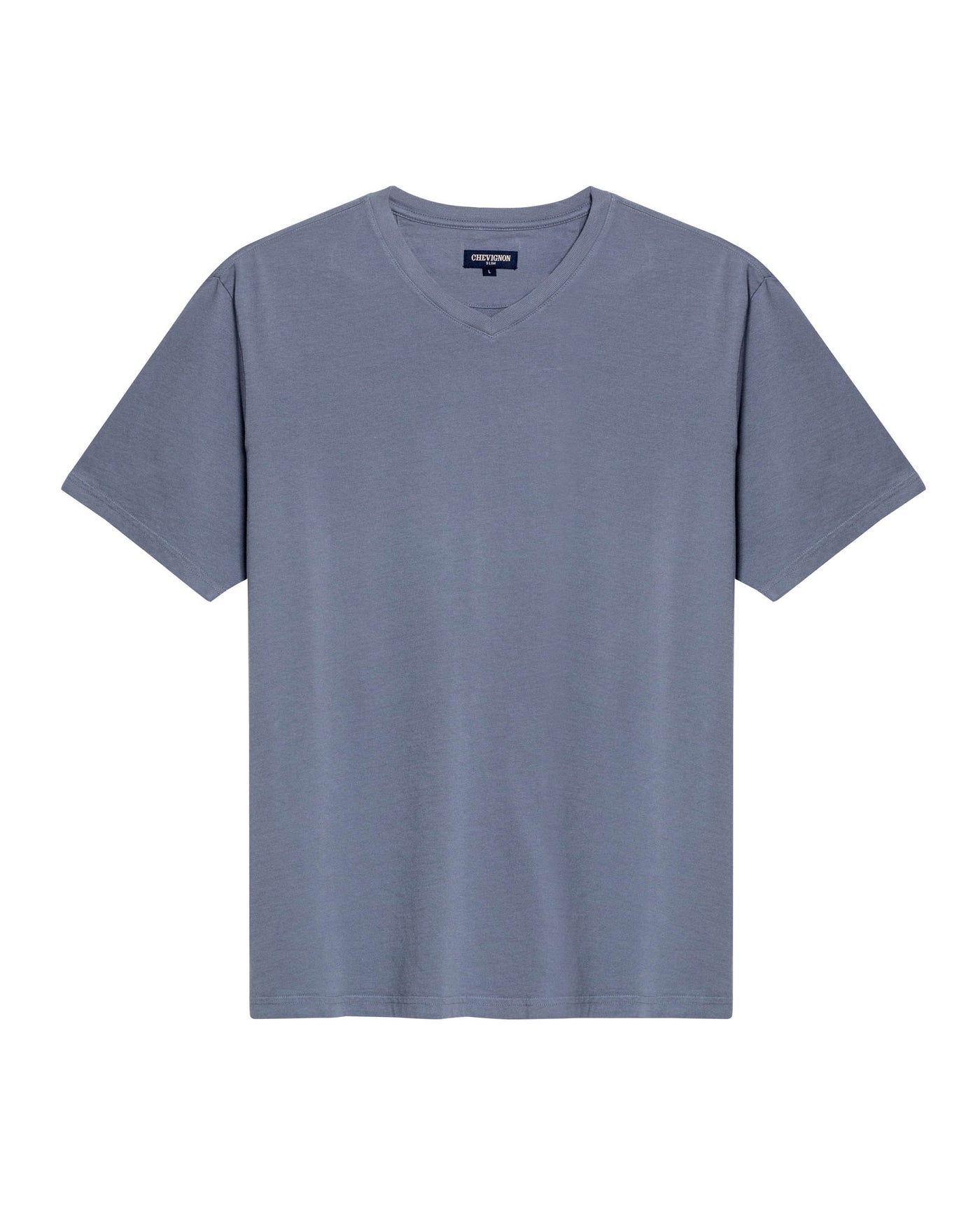 Mens T-Shirt Slim Fit Short Sleeve V-Neck Cotton Vibrant Embroidered Duck Heart Point - Blue 63_641H000_AZU184215_3