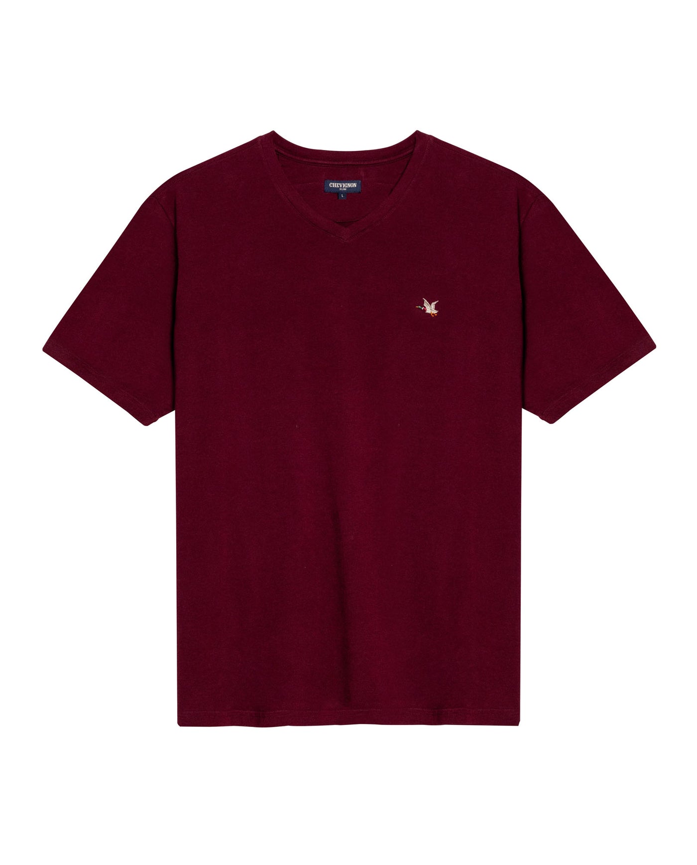 Mens T-Shirt Slim Fit Short Sleeve V-Neck Cotton Vibrant Embroidered Duck Heart Point - Red 63_641H000_ROJ191522_3