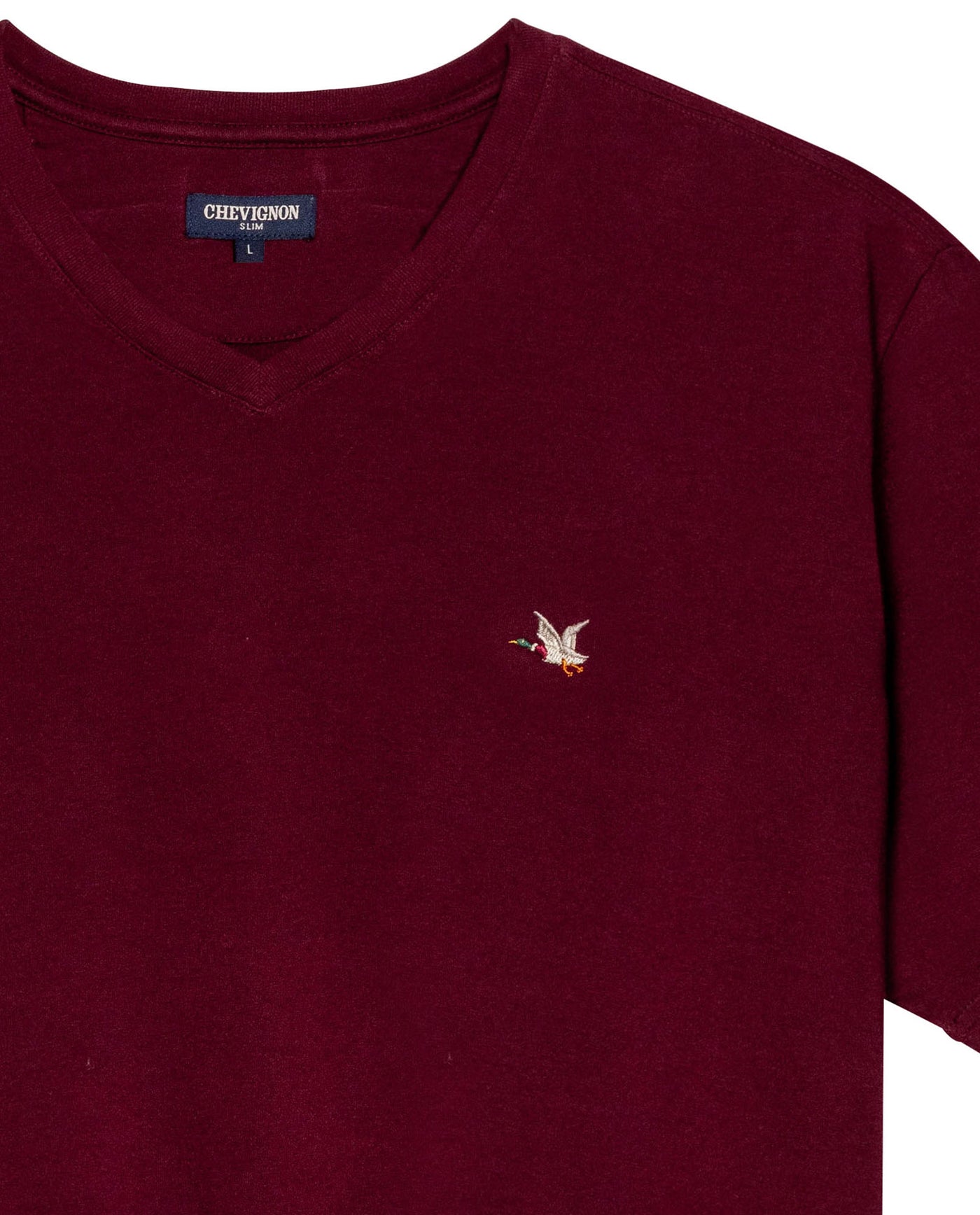 Mens T-Shirt Slim Fit Short Sleeve V-Neck Cotton Vibrant Embroidered Duck Heart Point - Red 63_641H000_ROJ191522_8