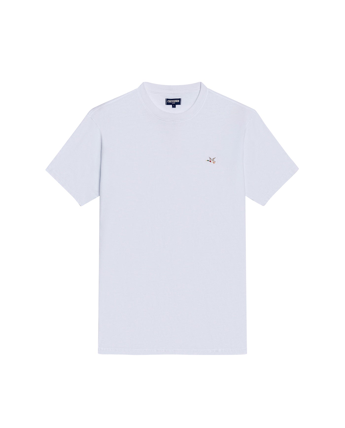 Mens T-Shirt Slim Fit Short Sleeve Crewneck Cotton Vibrant Embroidered Duck Heart Point Chest - White 63_641H001_BLA110601_3