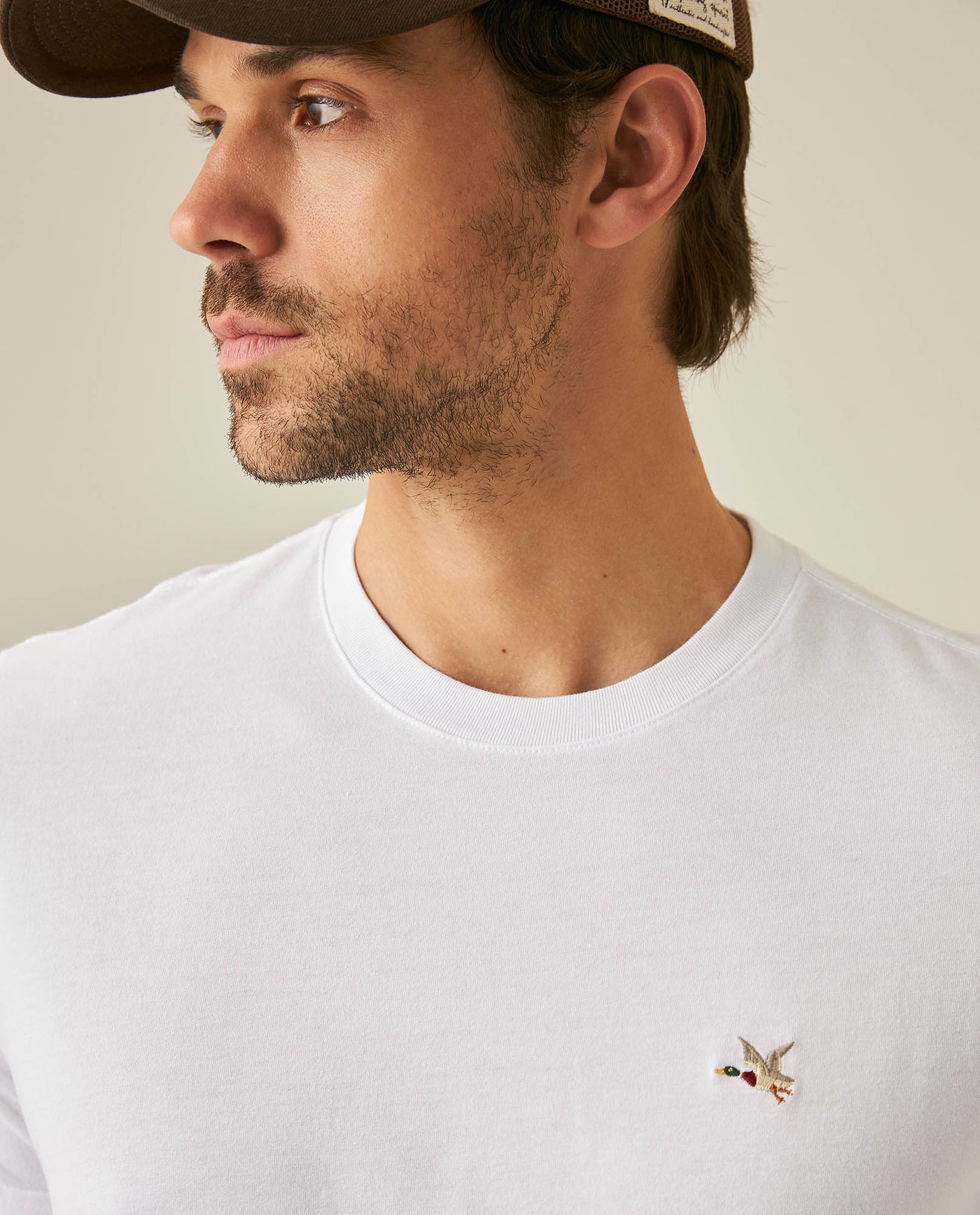 Mens T-Shirt Slim Fit Short Sleeve Crewneck Cotton Vibrant Embroidered Duck Heart Point Chest - White 63_641H001_BLA110601_5