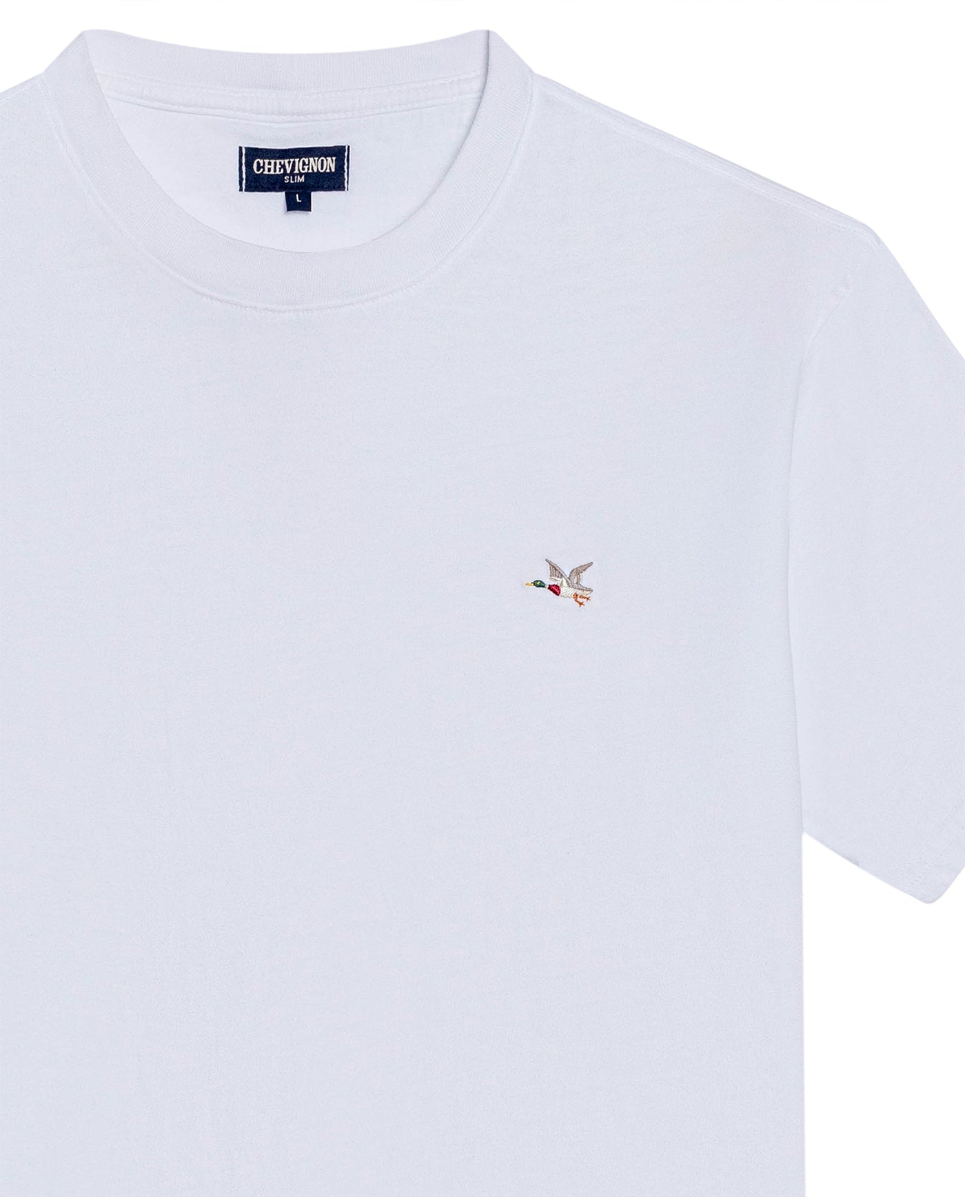 Mens T-Shirt Slim Fit Short Sleeve Crewneck Cotton Vibrant Embroidered Duck Heart Point Chest - White 63_641H001_BLA110601_8