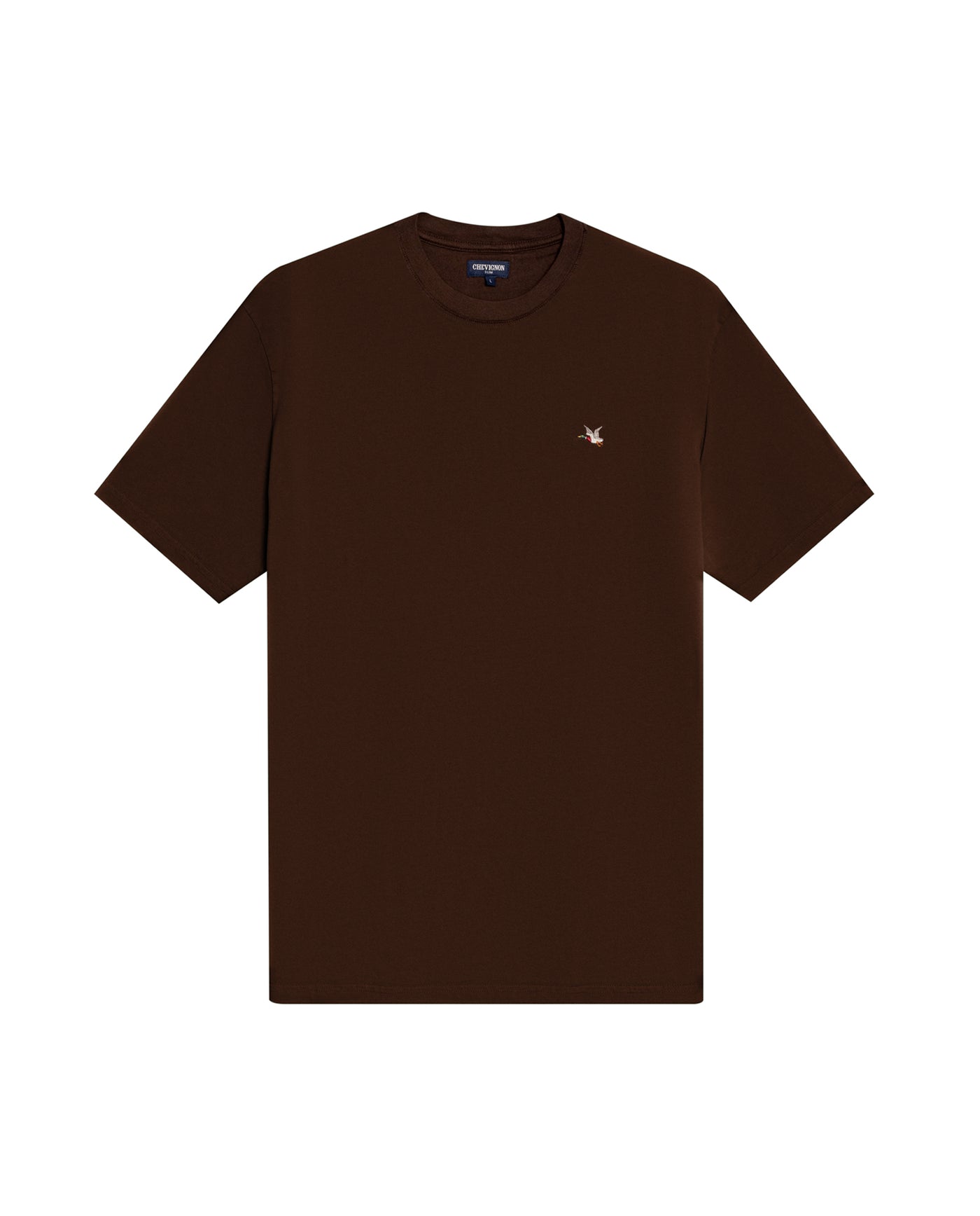 Mens T-Shirt Slim Fit Short Sleeve Crewneck Cotton Vibrant Embroidered Duck Heart Point Chest - Brown 63_641H001_CAF191016_3