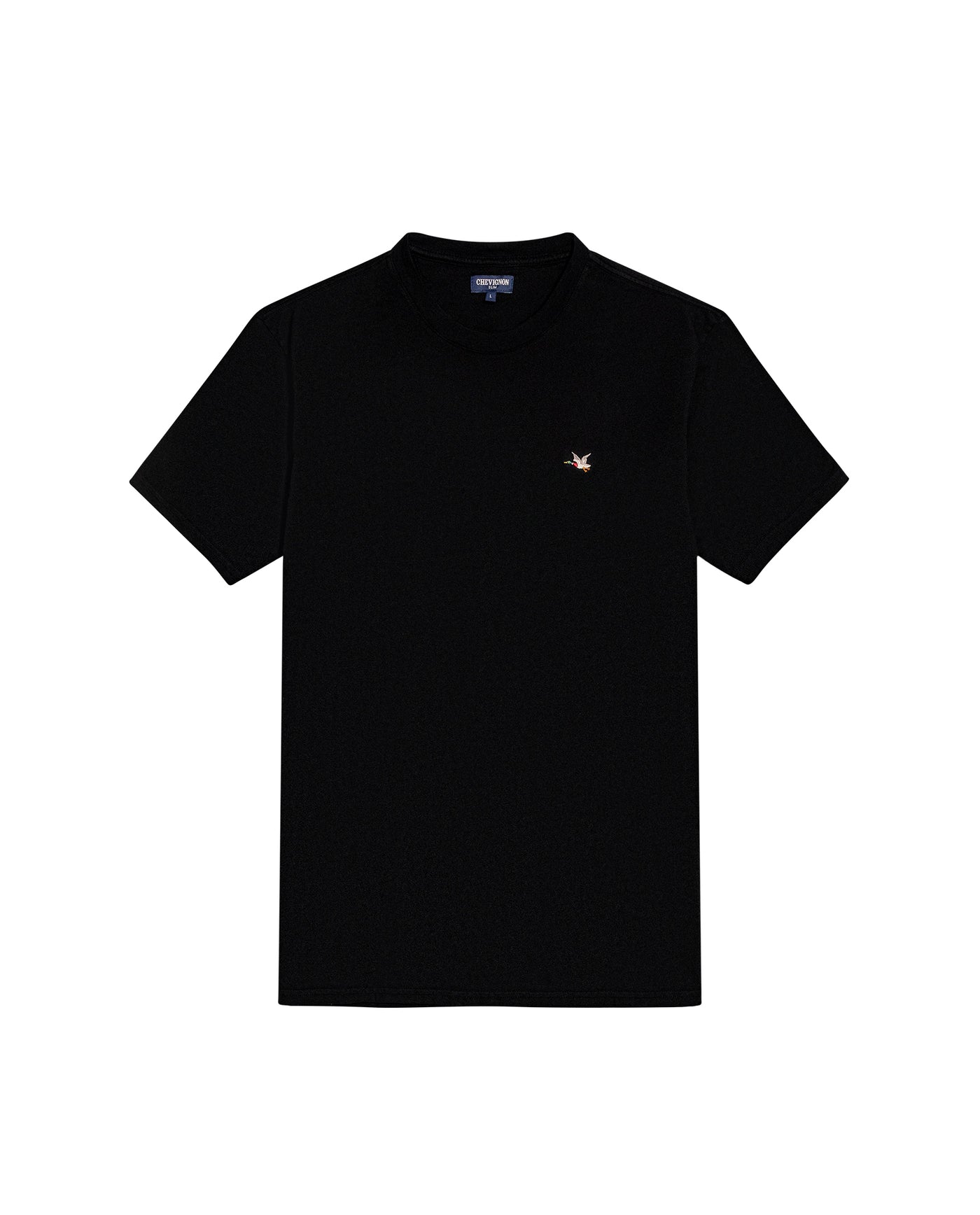 Mens T-Shirt Slim Fit Short Sleeve Crewneck Cotton Vibrant Embroidered Duck Heart Point Chest - Black 63_641H001_NEG194007_0