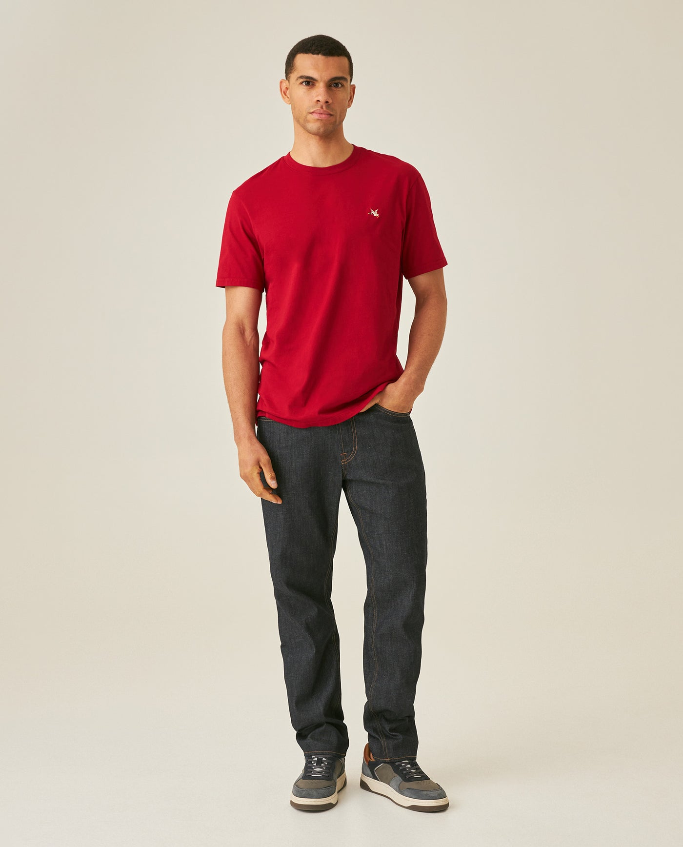 Mens T-Shirt Slim Fit Short Sleeve Crewneck Cotton Vibrant Embroidered Duck Heart Point Chest - Red 63_641H001_ROJ191863_4