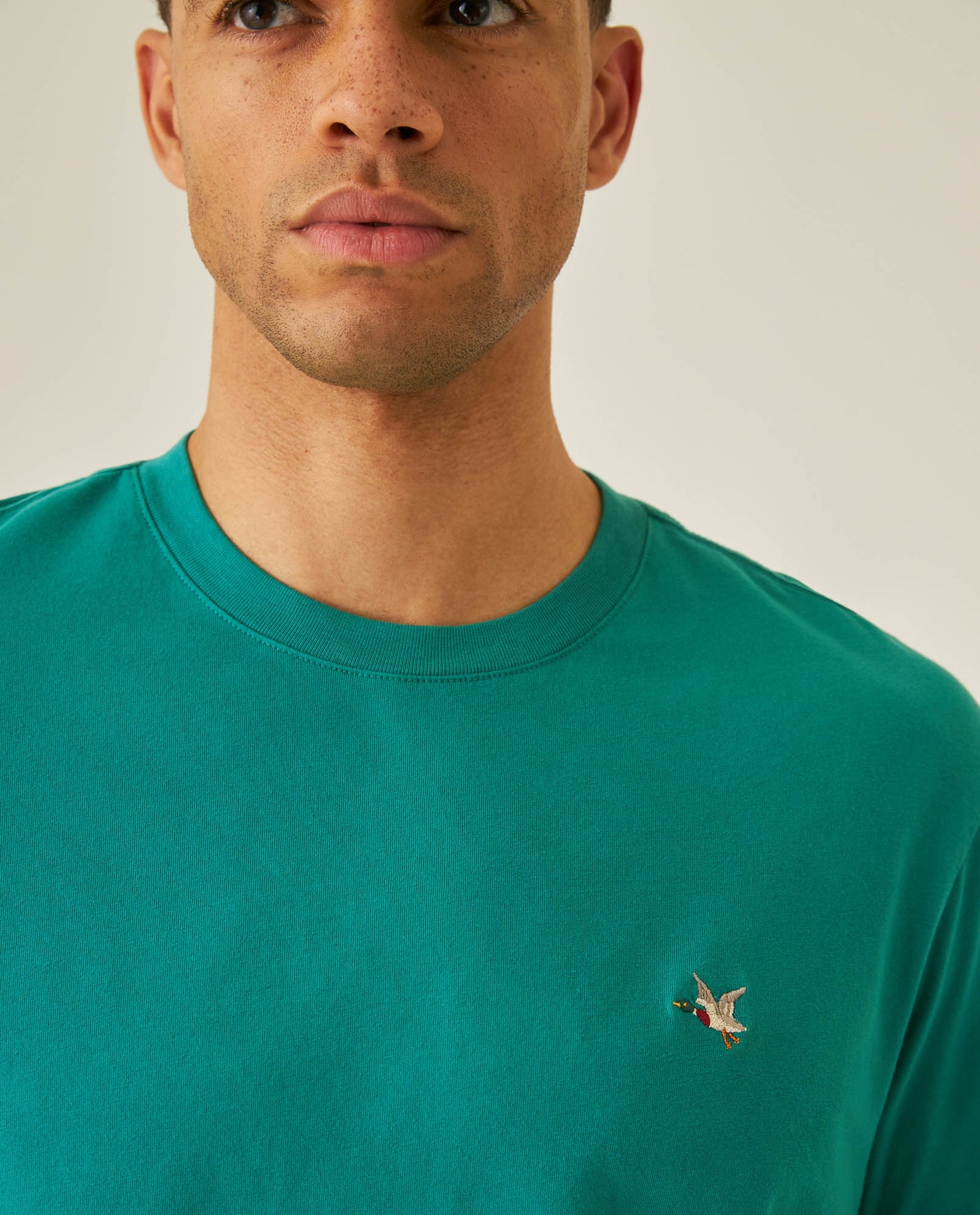 Mens T-Shirt Slim Fit Short Sleeve Crewneck Cotton Vibrant Embroidered Duck Heart Point Chest - Green 63_641H001_VER185424_5