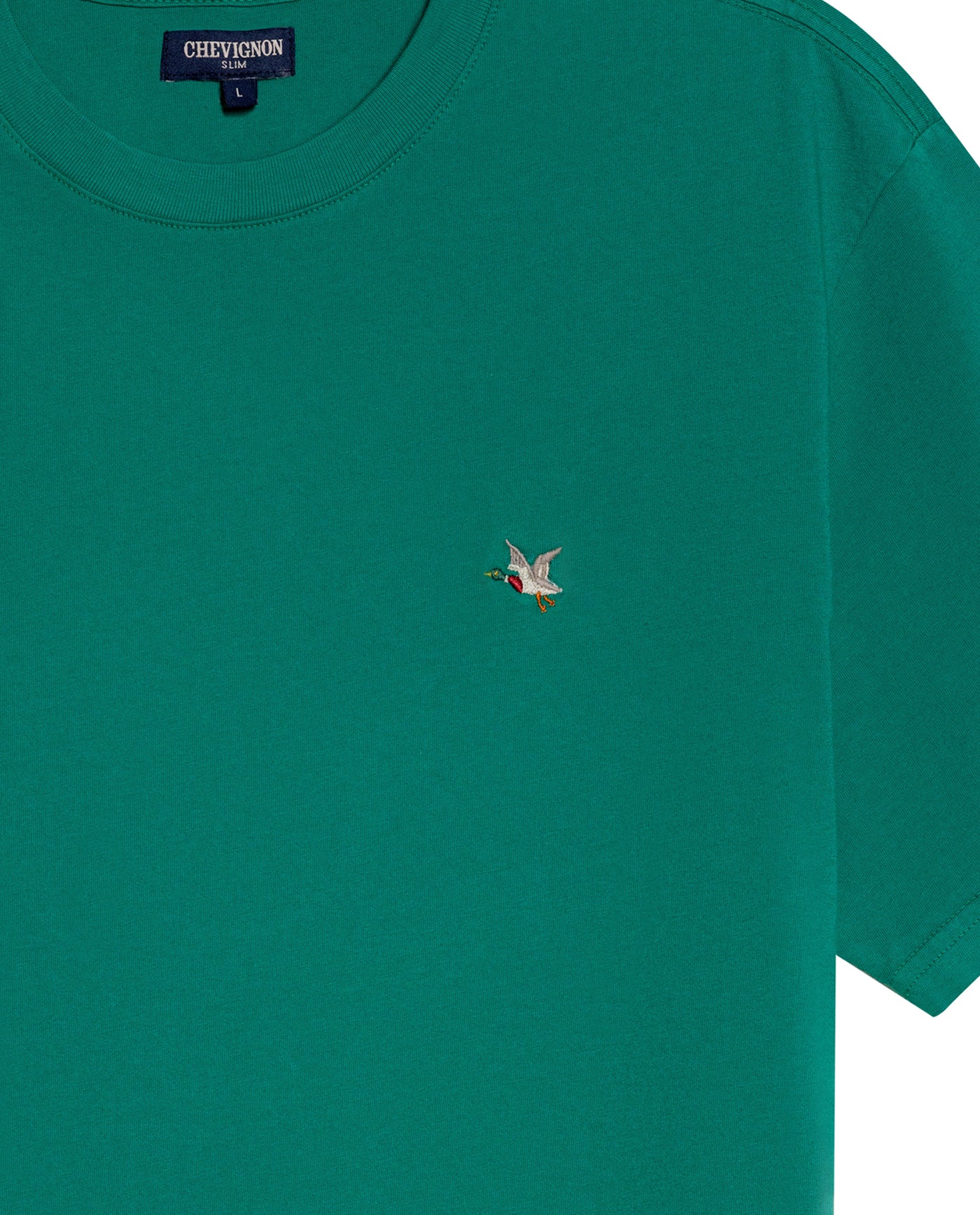 Mens T-Shirt Slim Fit Short Sleeve Crewneck Cotton Vibrant Embroidered Duck Heart Point Chest - Green 63_641H001_VER185424_8
