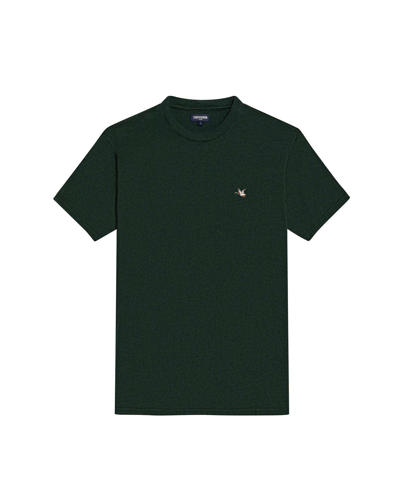 Mens T-Shirt Slim Fit Short Sleeve Crewneck Cotton Vibrant Embroidered Duck Heart Point Chest - Green 63_641H001_VER195406_3