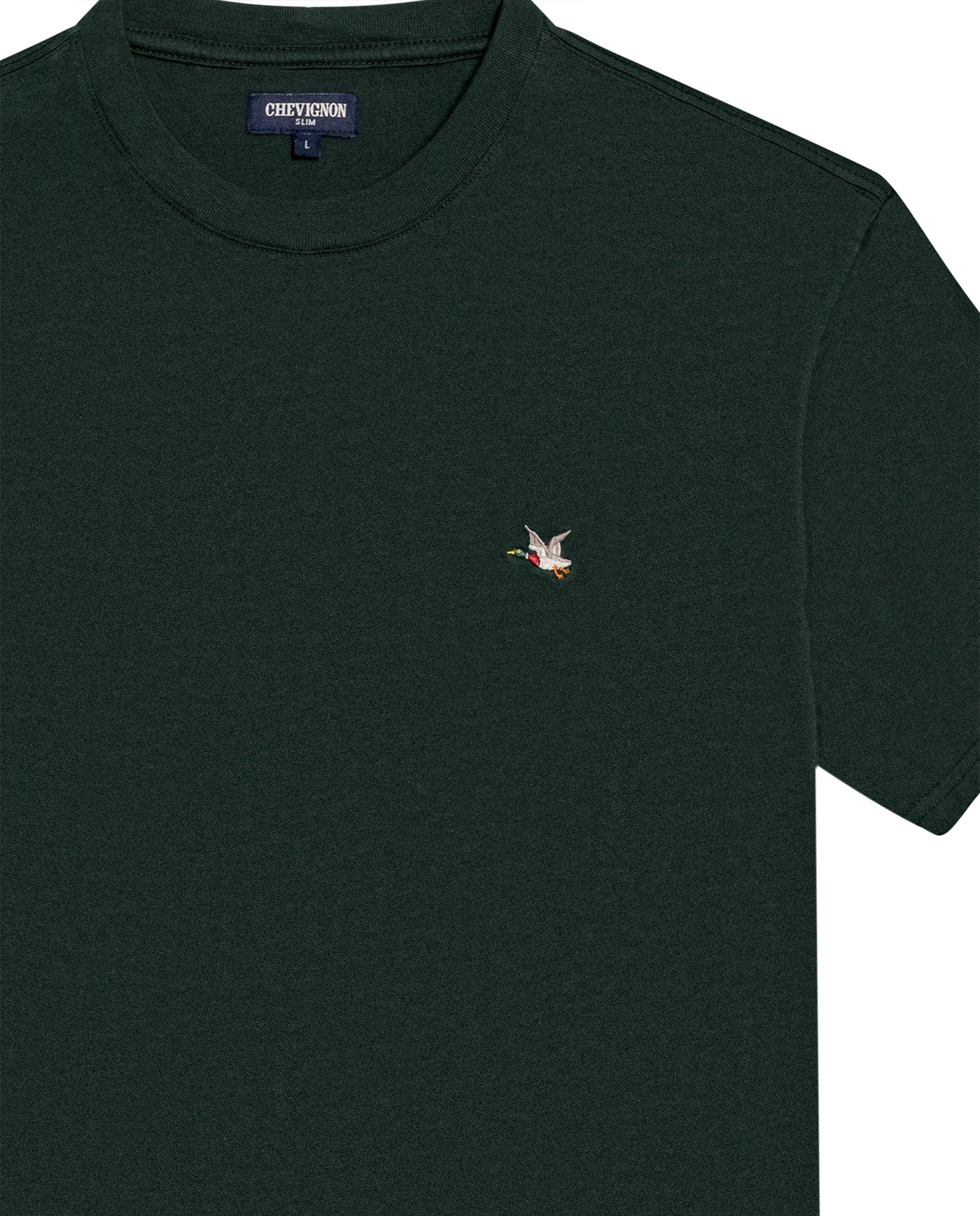Mens T-Shirt Slim Fit Short Sleeve Crewneck Cotton Vibrant Embroidered Duck Heart Point Chest - Green 63_641H001_VER195406_8