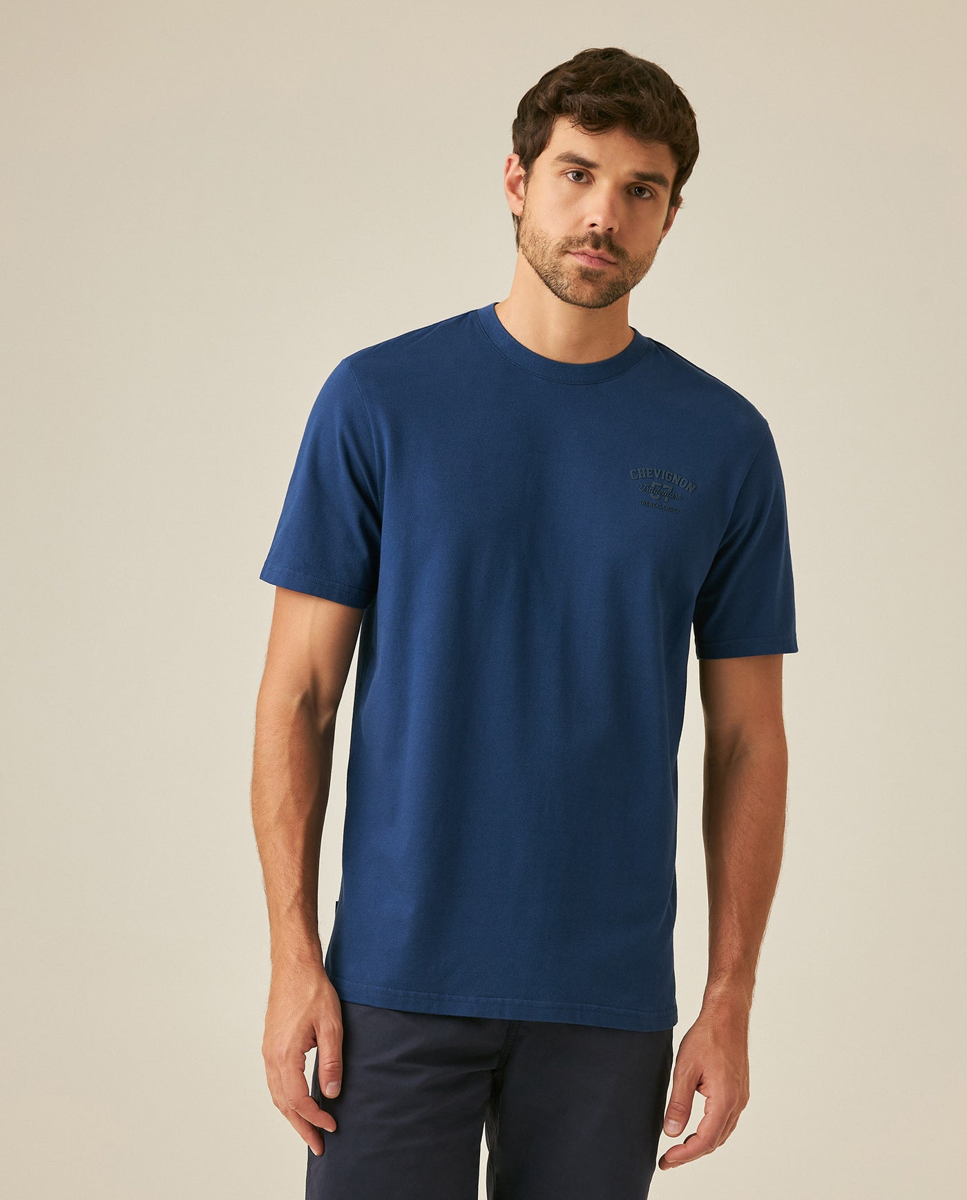 Mens T-Shirt Classic Fit Short Sleeve Cotton Elastane Piqué-Honeycomb Fabric Localized Graphic Red Vent Details - Blue 63_641H003_AZU194029_0