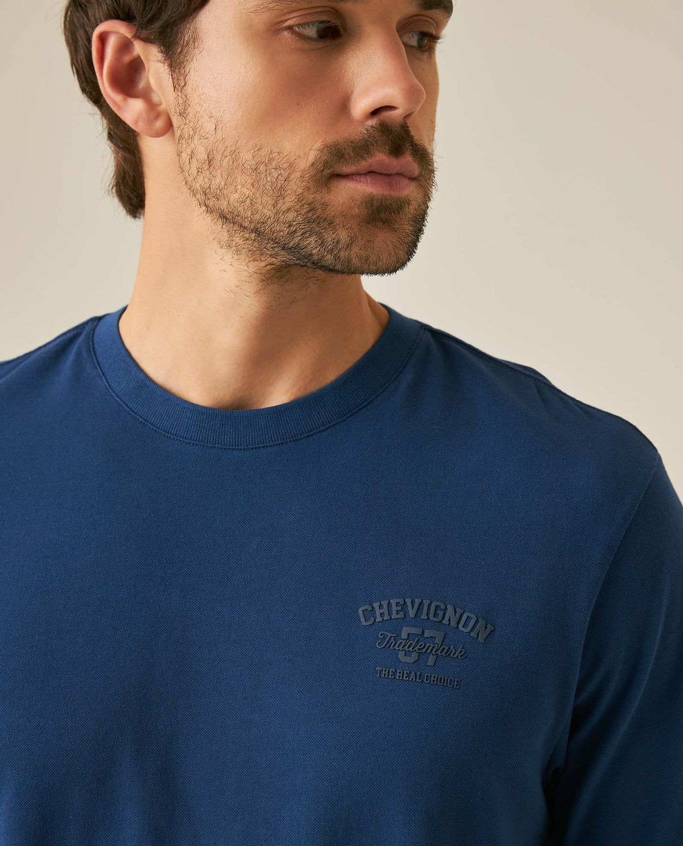 Mens T-Shirt Classic Fit Short Sleeve Cotton Elastane Piqué-Honeycomb Fabric Localized Graphic Red Vent Details - Blue 63_641H003_AZU194029_5