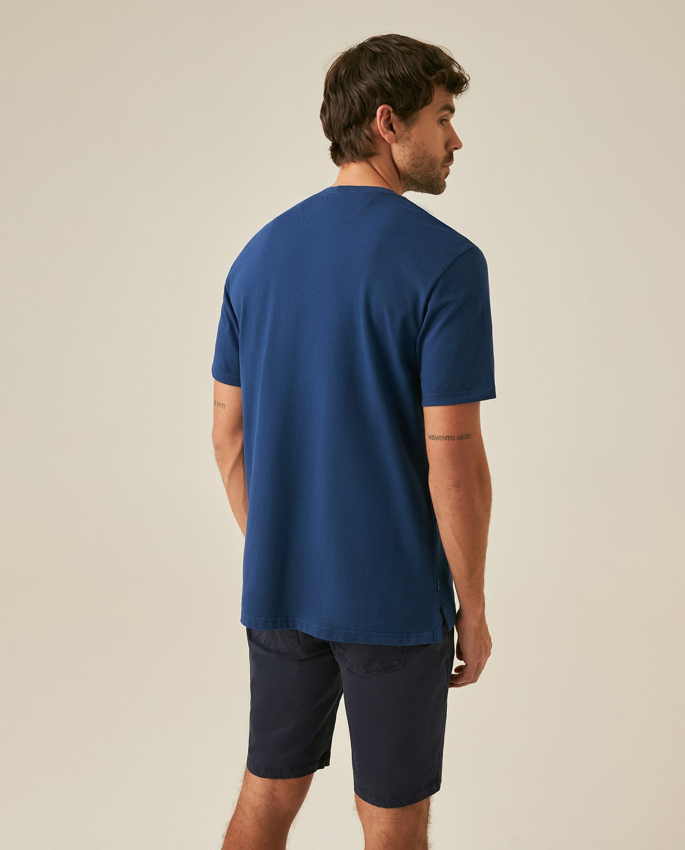 Mens T-Shirt Classic Fit Short Sleeve Cotton Elastane Piqué-Honeycomb Fabric Localized Graphic Red Vent Details - Blue 63_641H003_AZU194029_6