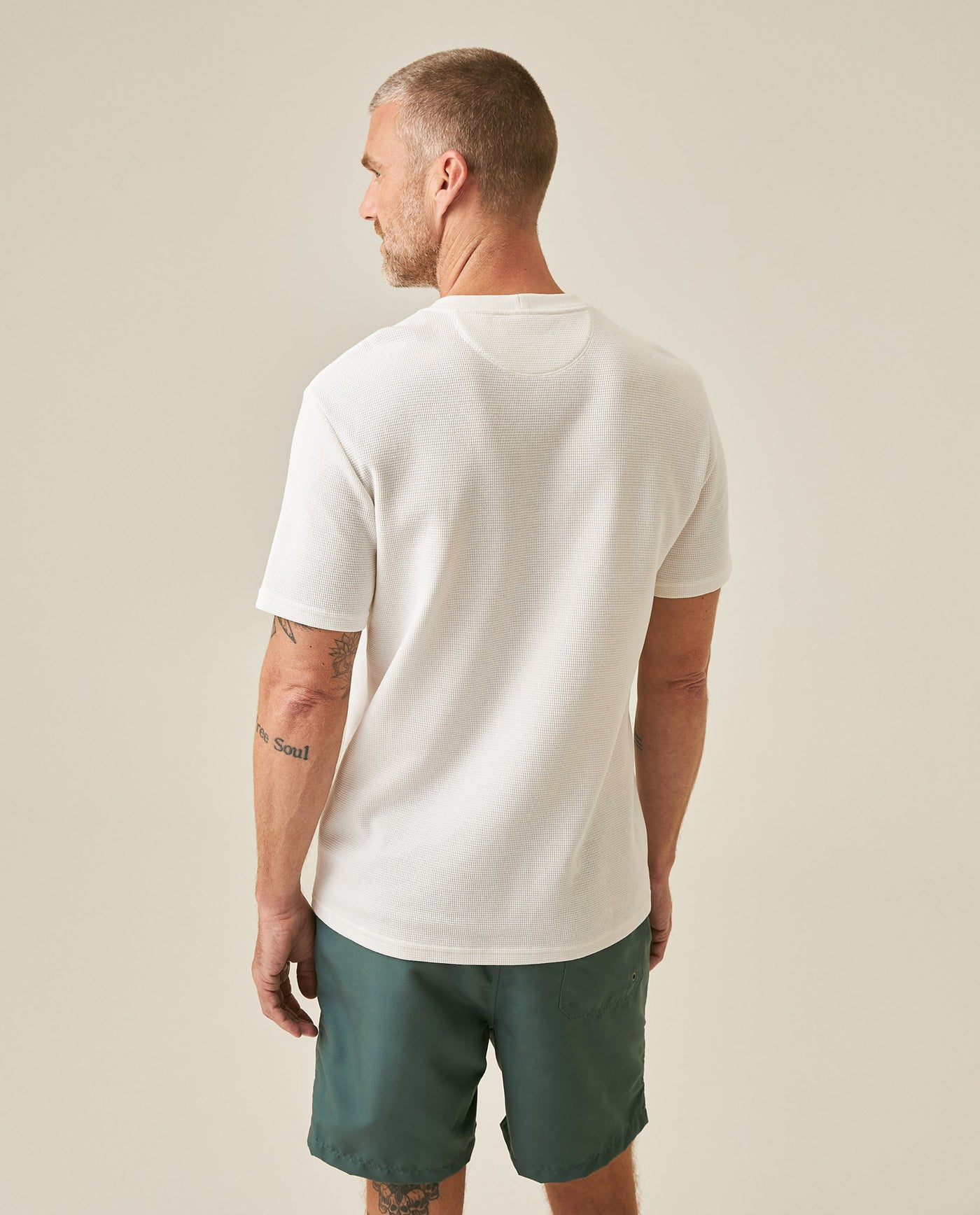 Mens T-Shirt Slim Fit Short Sleeve Cotton Polyester Waffle Texture Chest Embroidery Overlay Label - Raw 63_641H006_CRU110606_6