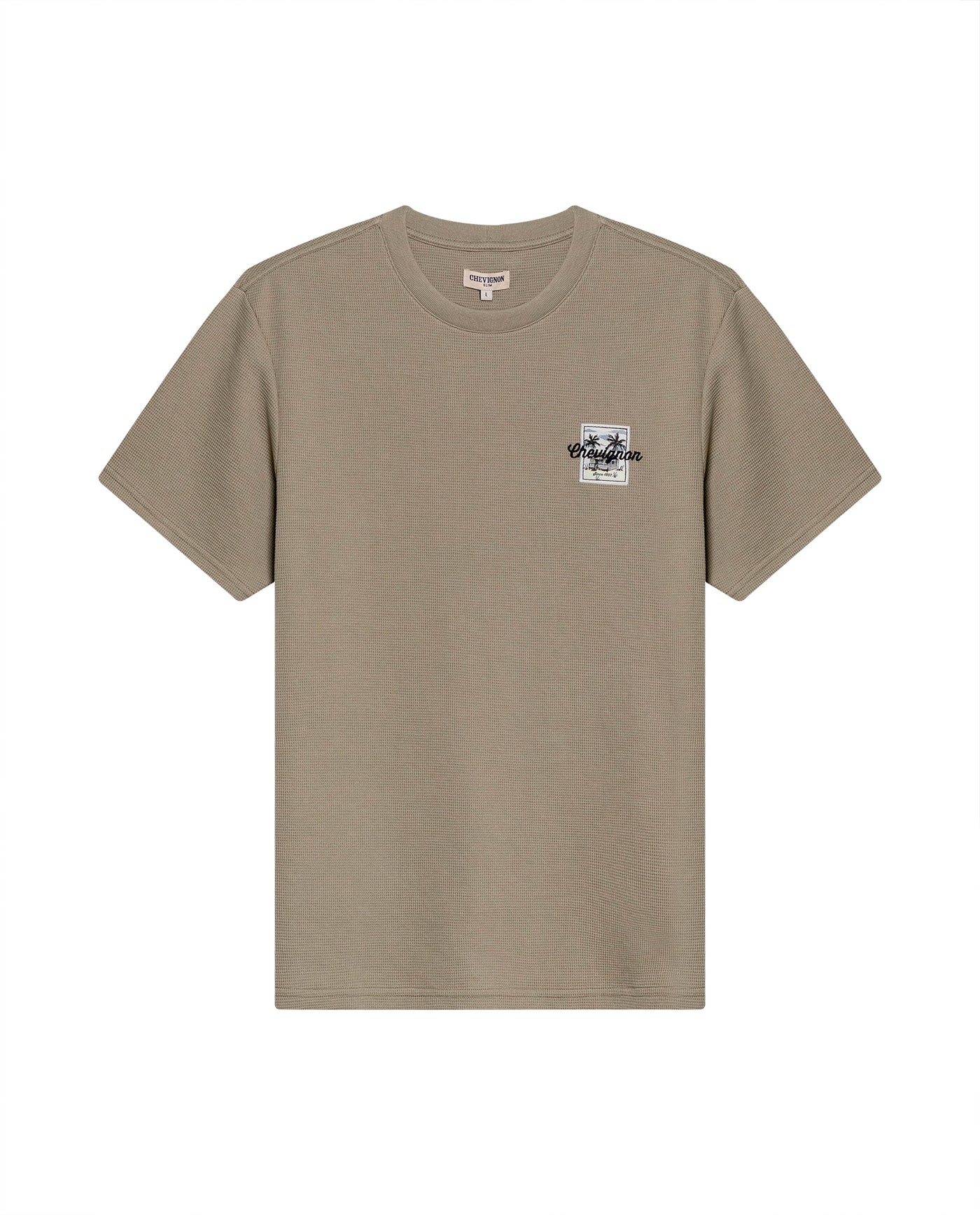 Mens T-Shirt Slim Fit Short Sleeve Cotton Polyester Waffle Texture Chest Embroidery Overlay Label - Green 63_641H006_VER170619_3