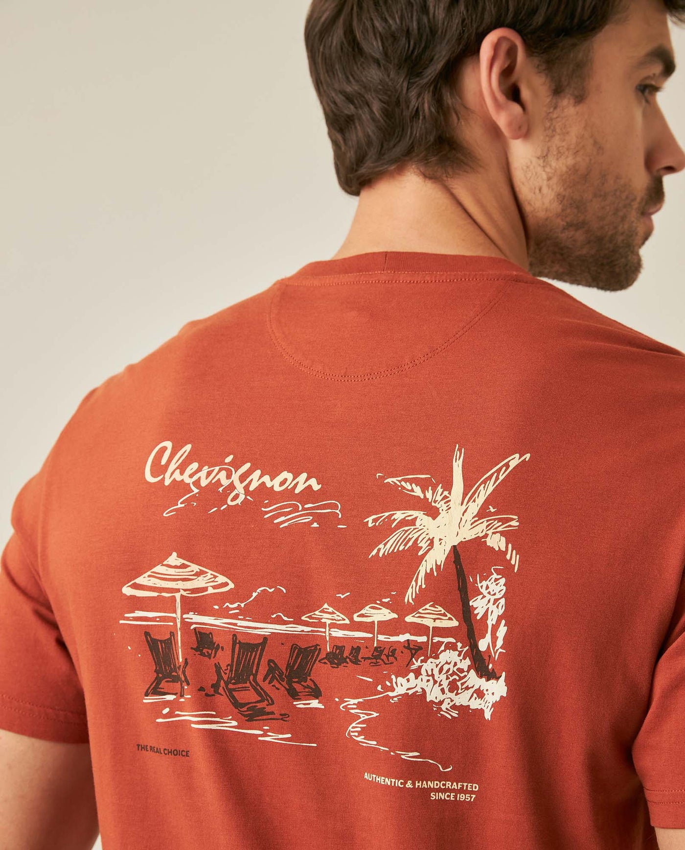 Mens T-Shirt Slim Fit Short Sleeve Cotton Jersey Medium Weight Front Graphic Back Superprint - Brown 63_641H007_CAF191245_7