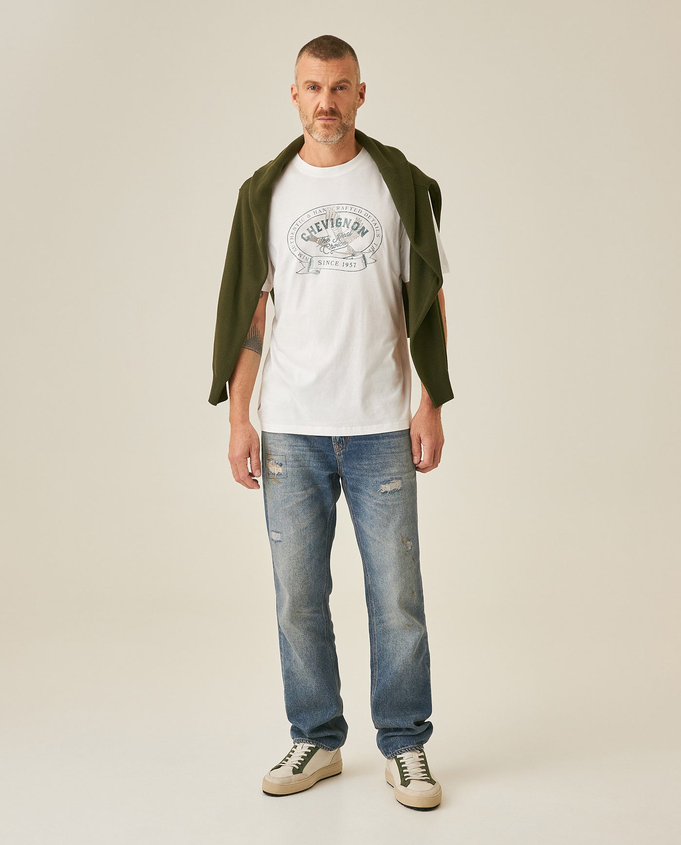 Mens T-Shirt Slim Fit Short Sleeve Cotton Jersey Medium Weight Front Localized Graphic - Raw 63_641H011_CRU110606_4