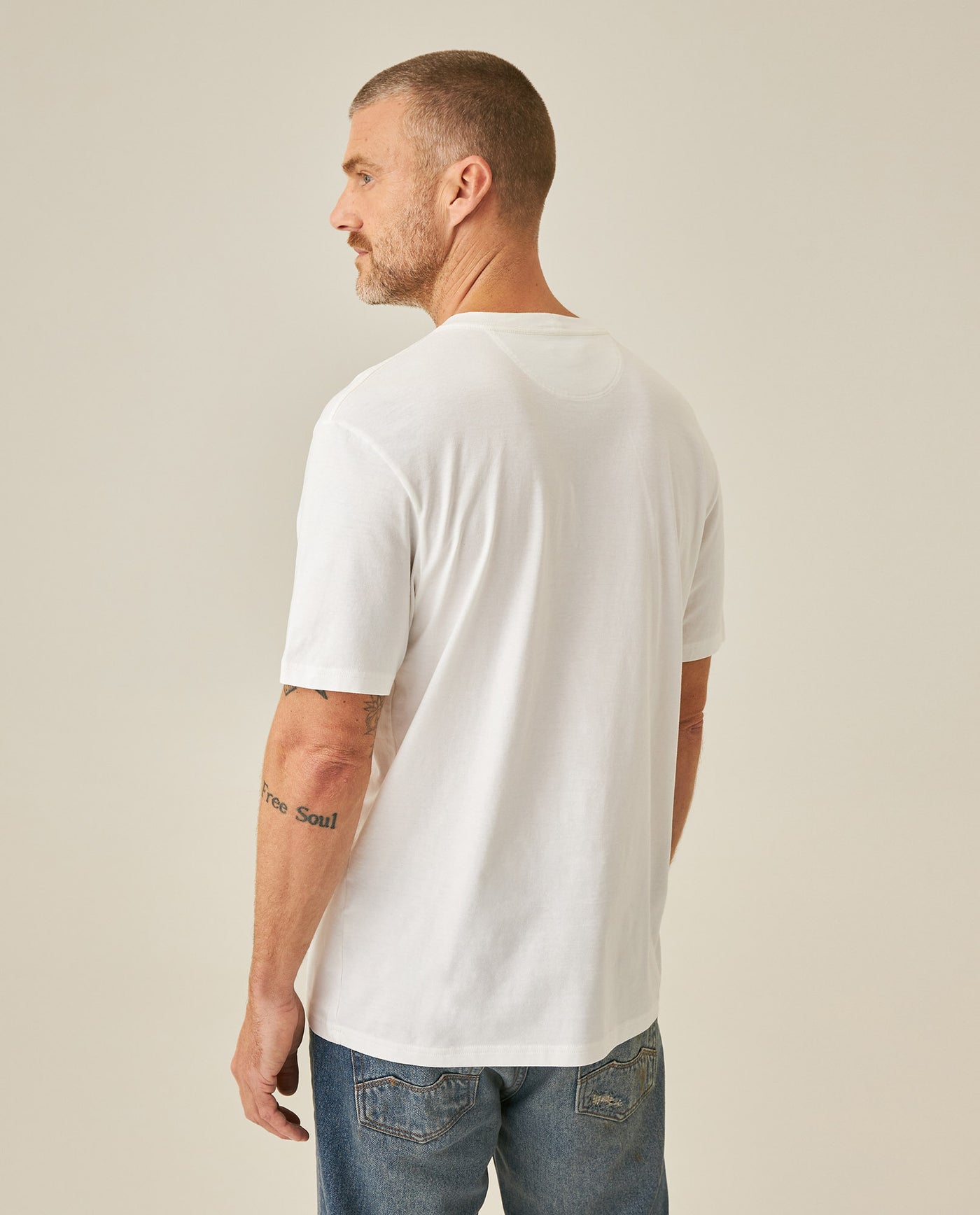 Mens T-Shirt Slim Fit Short Sleeve Cotton Jersey Medium Weight Front Localized Graphic - Raw 63_641H011_CRU110606_5