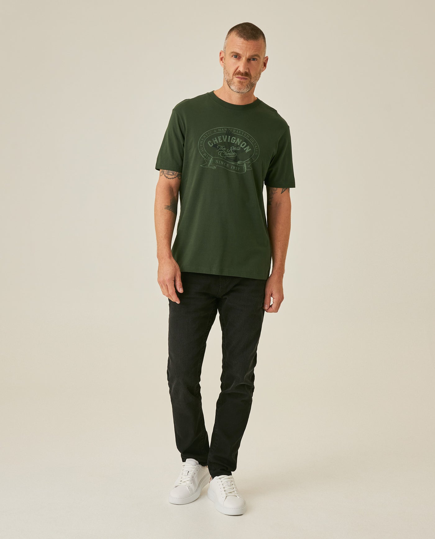 Mens T-Shirt Slim Fit Short Sleeve Cotton Jersey Medium Weight Front Localized Graphic - Green 63_641H011_VER180422_4