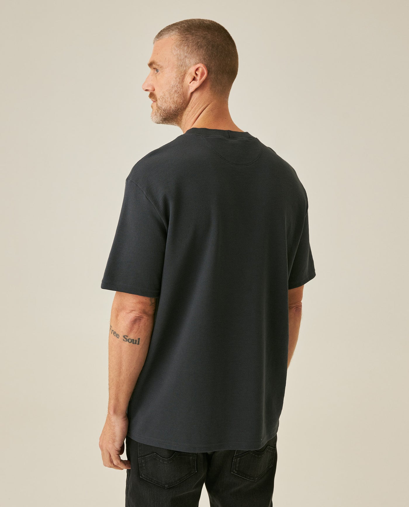 Mens T-Shirt Classic Fit Short Sleeve Cotton Polyester Waffle Texture Distinctive Tactile Dimension - Gray 63_641H012_GRI194406_6