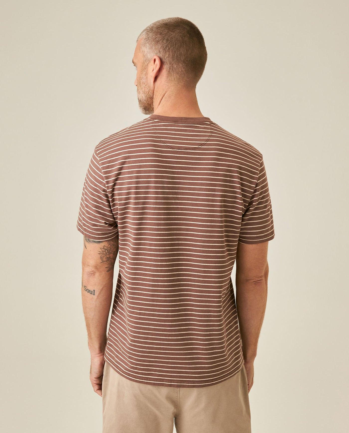 Mens T-Shirt Slim Fit Short Sleeve Cotton Elastane Stripe Fabric Flag Label Side Sleeve Nautical - Brown 63_641H014_CAF191016_6