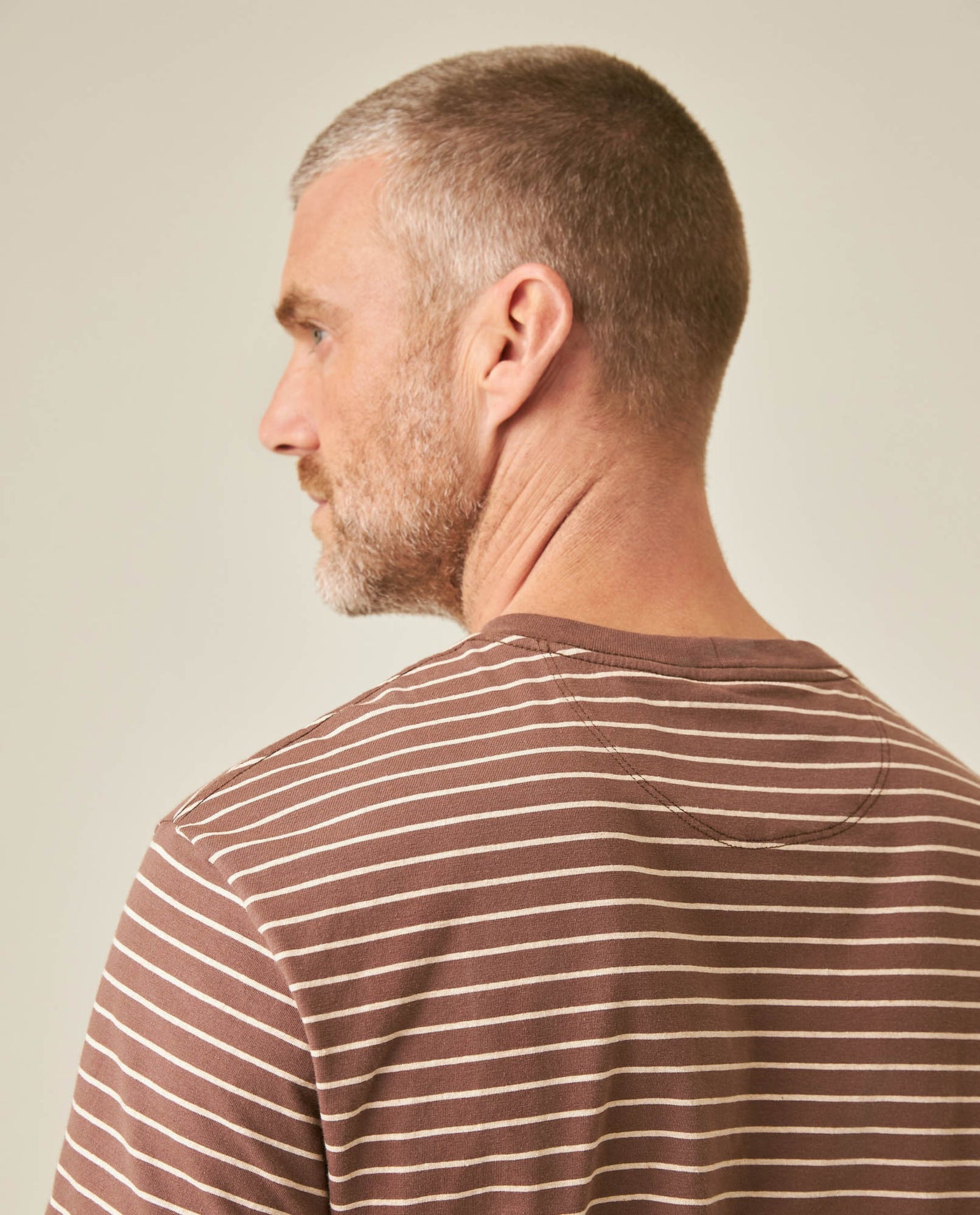 Mens T-Shirt Slim Fit Short Sleeve Cotton Elastane Stripe Fabric Flag Label Side Sleeve Nautical - Brown 63_641H014_CAF191016_7
