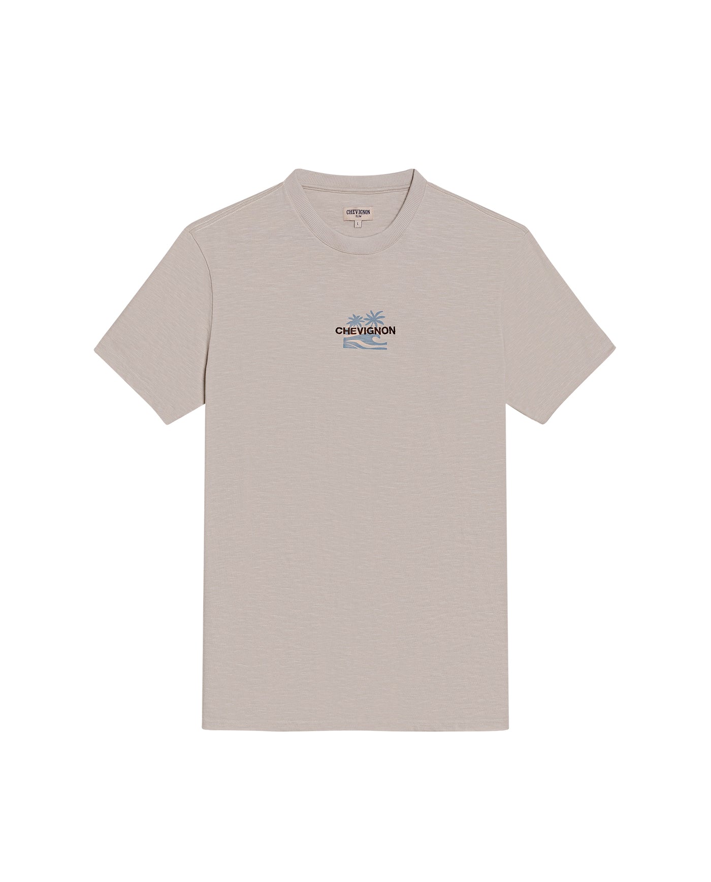 Mens T-Shirt Slim Fit Short Sleeve Cotton Jersey Double Knit Discreet Central Summer Graphic Side Vents - Beige 63_641H015_BEI140002_3
