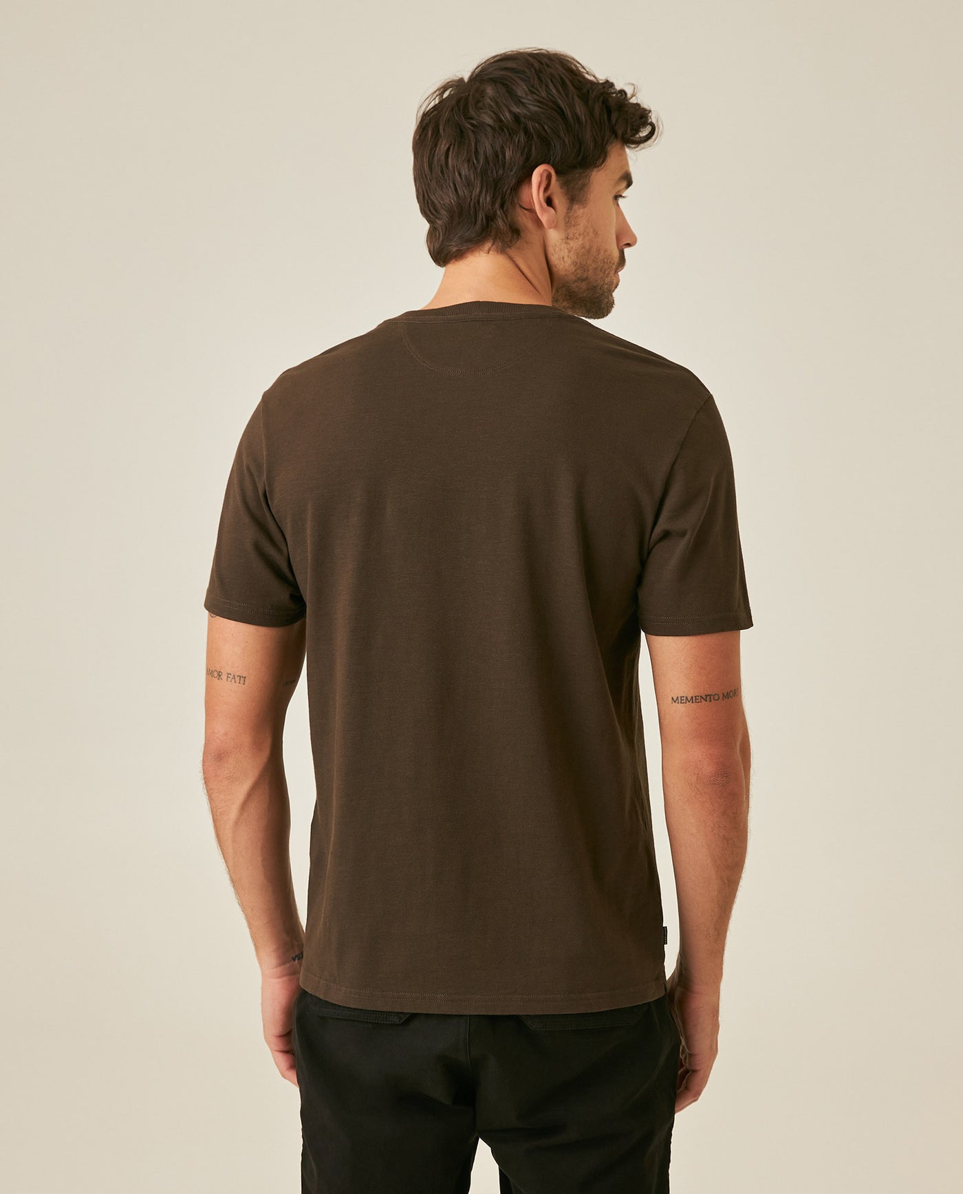 Mens T-Shirt Slim Fit Short Sleeve Cotton Jersey Double Knit Discreet Central Summer Graphic Side Vents - Brown 63_641H015_CAF191016_6